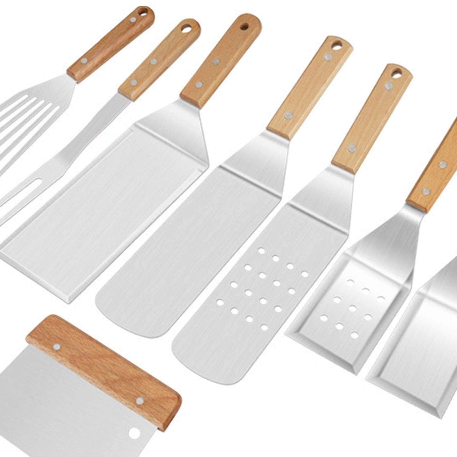 8Pcs Stainless Steel Spatula Wooden Handle for Hibachi Cooking Grilling