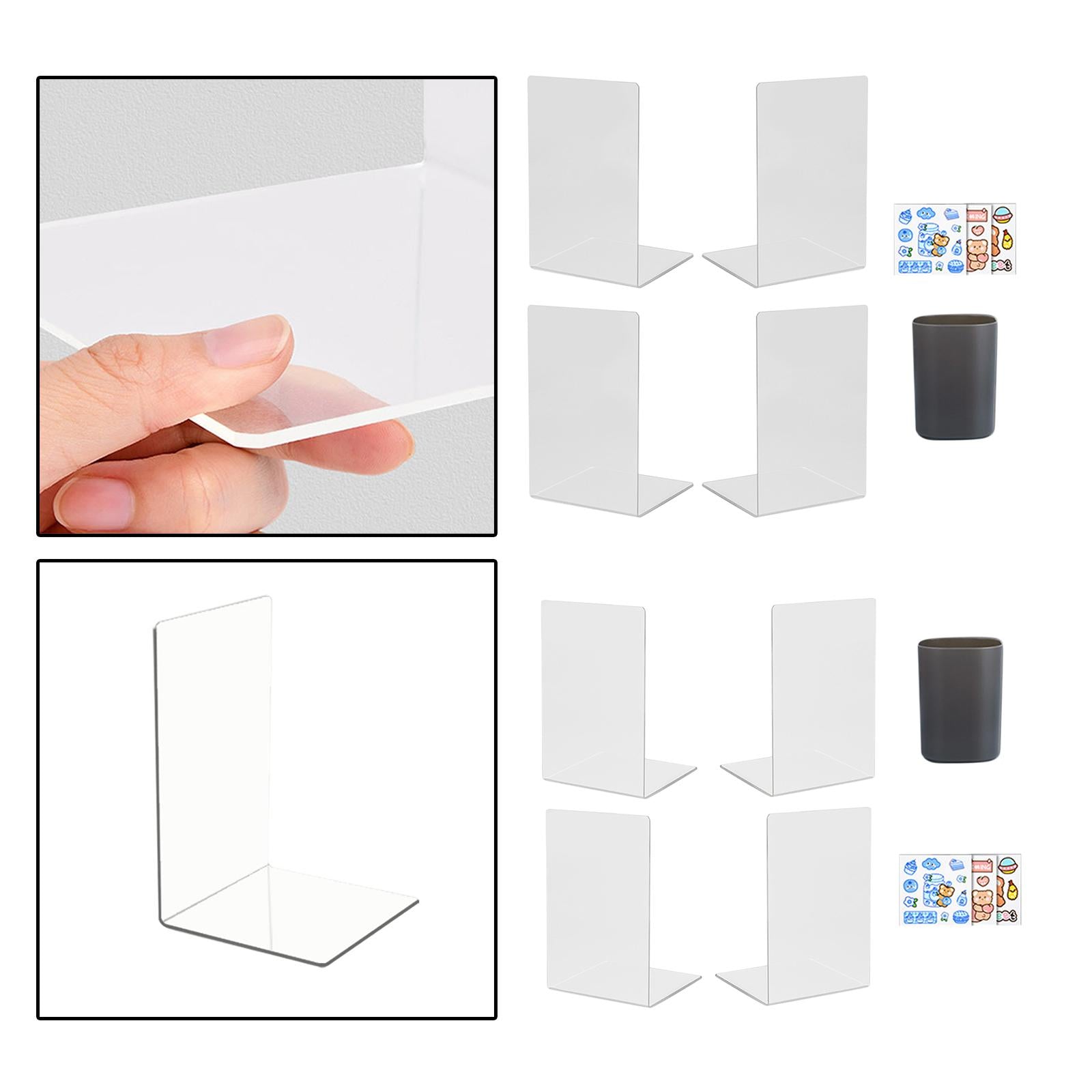 Book Ends with Pencil Holder Books Stand for Stationery Papers Pen Clear