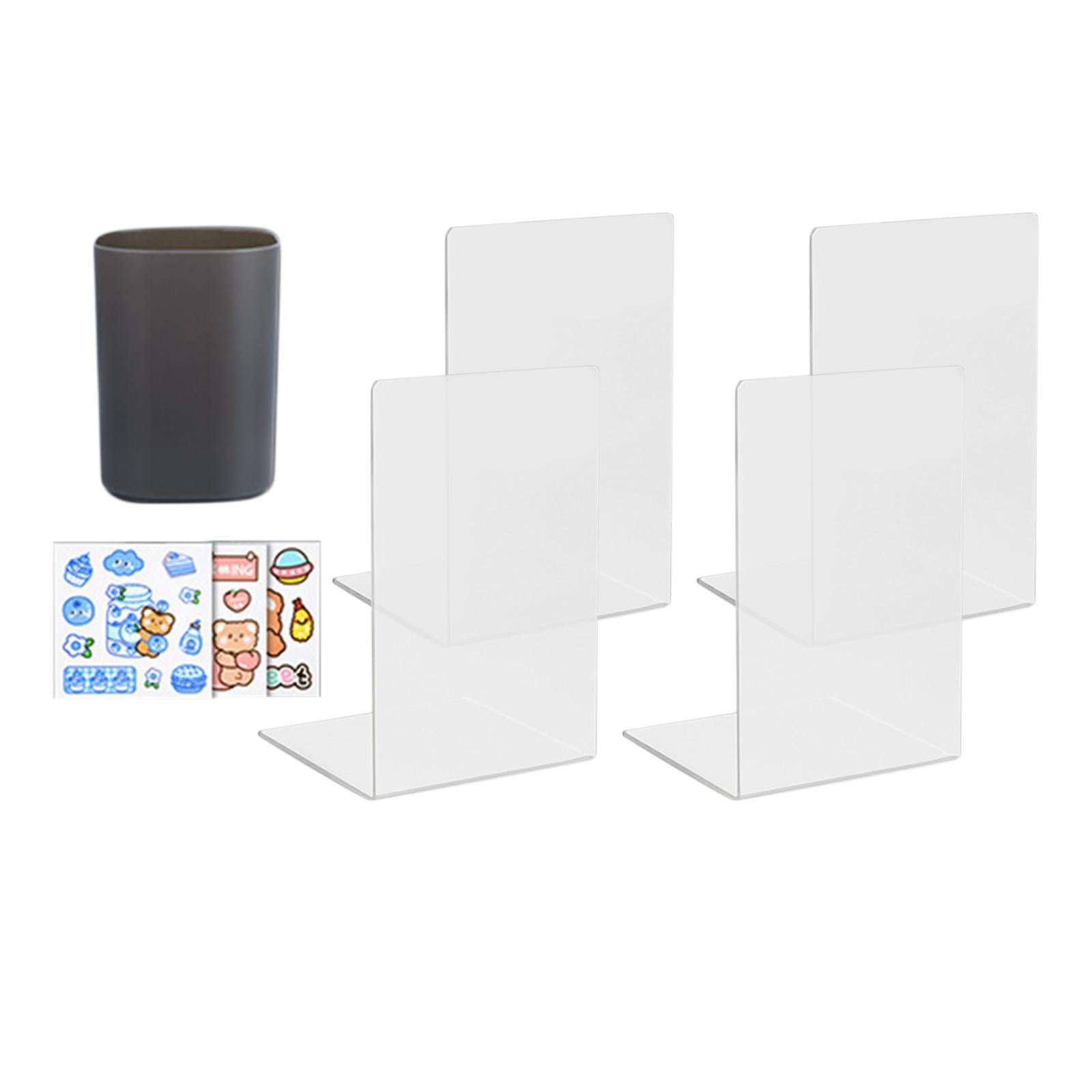 Book Ends with Pencil Holder Books Stand for Stationery Papers Pen Clear