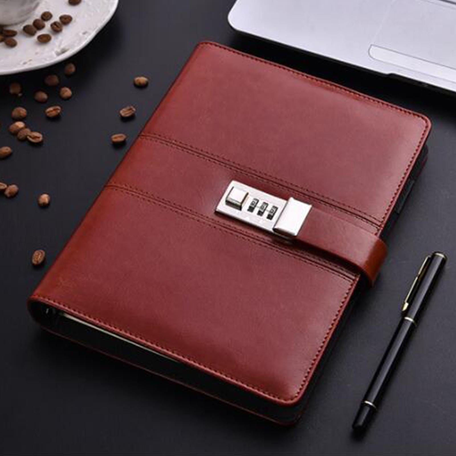 PU Journal Notebook Pad w/ Lock Strategy Deily Record Diary Stationery Brown