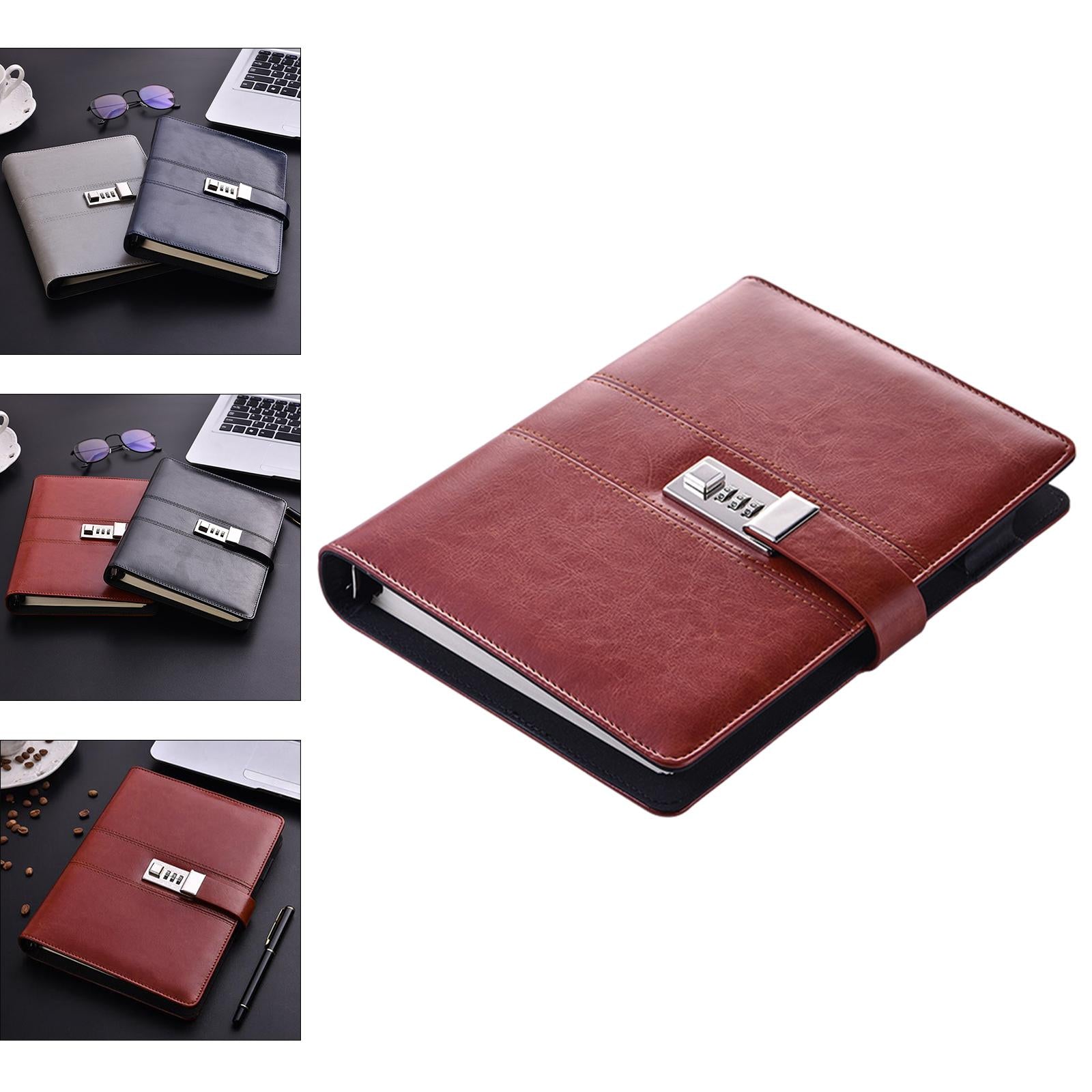 PU Journal Notebook Pad w/ Lock Strategy Deily Record Diary Stationery Brown