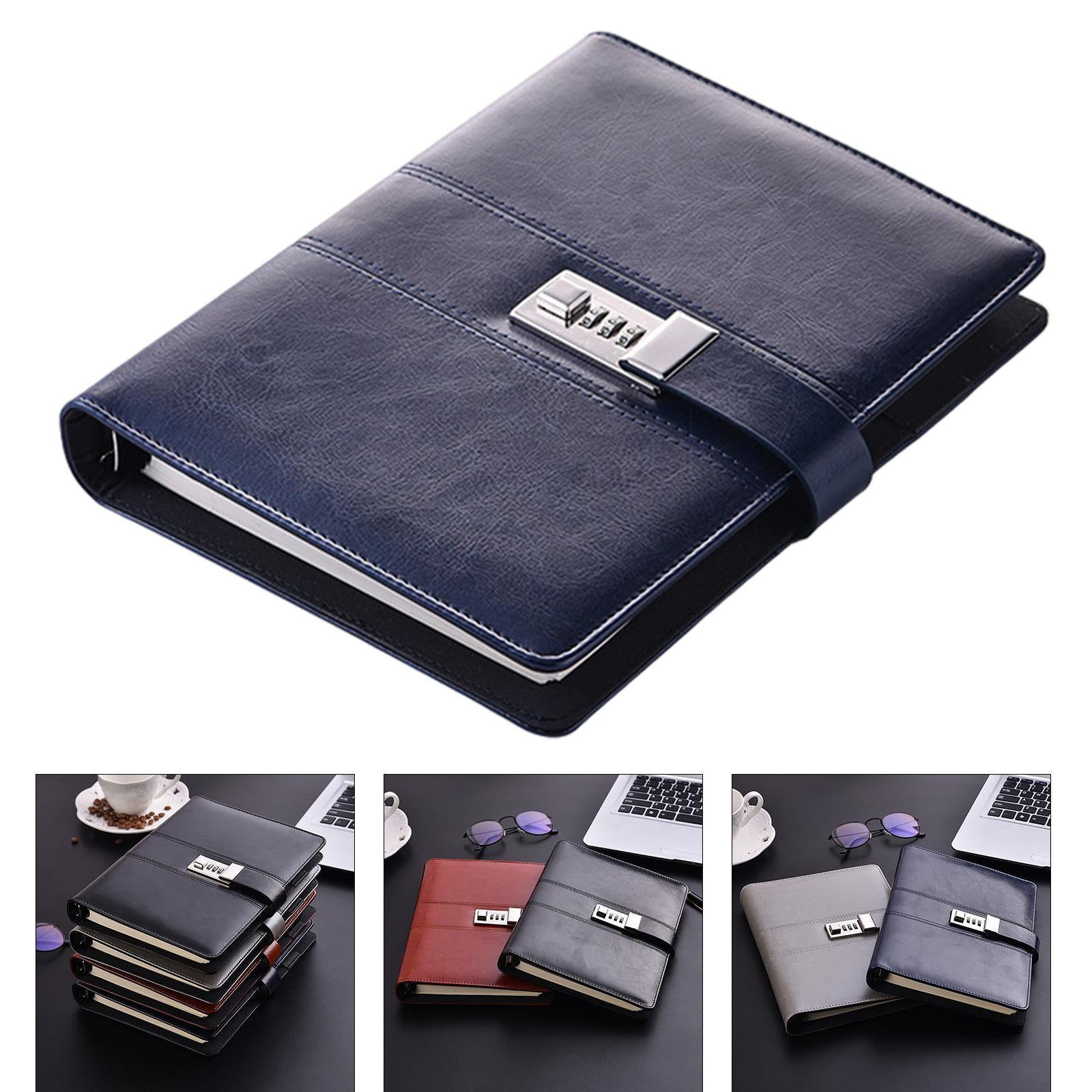 PU Journal Notebook Pad w/ Lock Strategy Deily Record Diary Stationery Blue