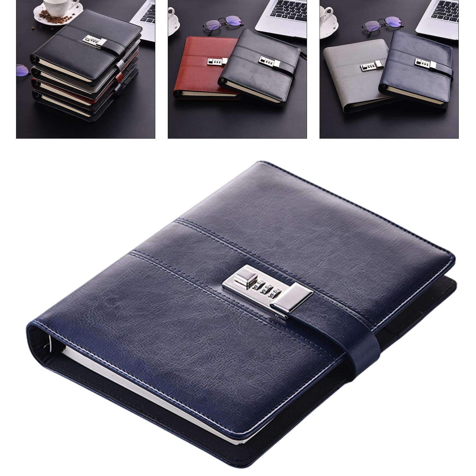PU Journal Notebook Pad w/ Lock Strategy Deily Record Diary Stationery Blue