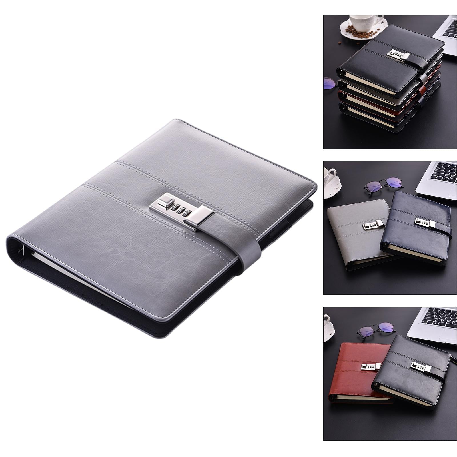 PU Journal Notebook Pad w/ Lock Strategy Deily Record Diary Stationery Grey
