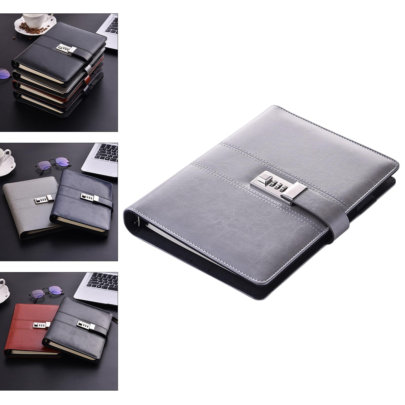 PU Journal Notebook Pad w/ Lock Strategy Deily Record Diary Stationery Grey