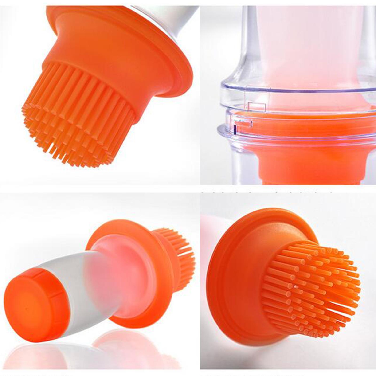 Barbecue Bottle with Brush Oil Brush Silicone Baking BBQ Tools  Orange