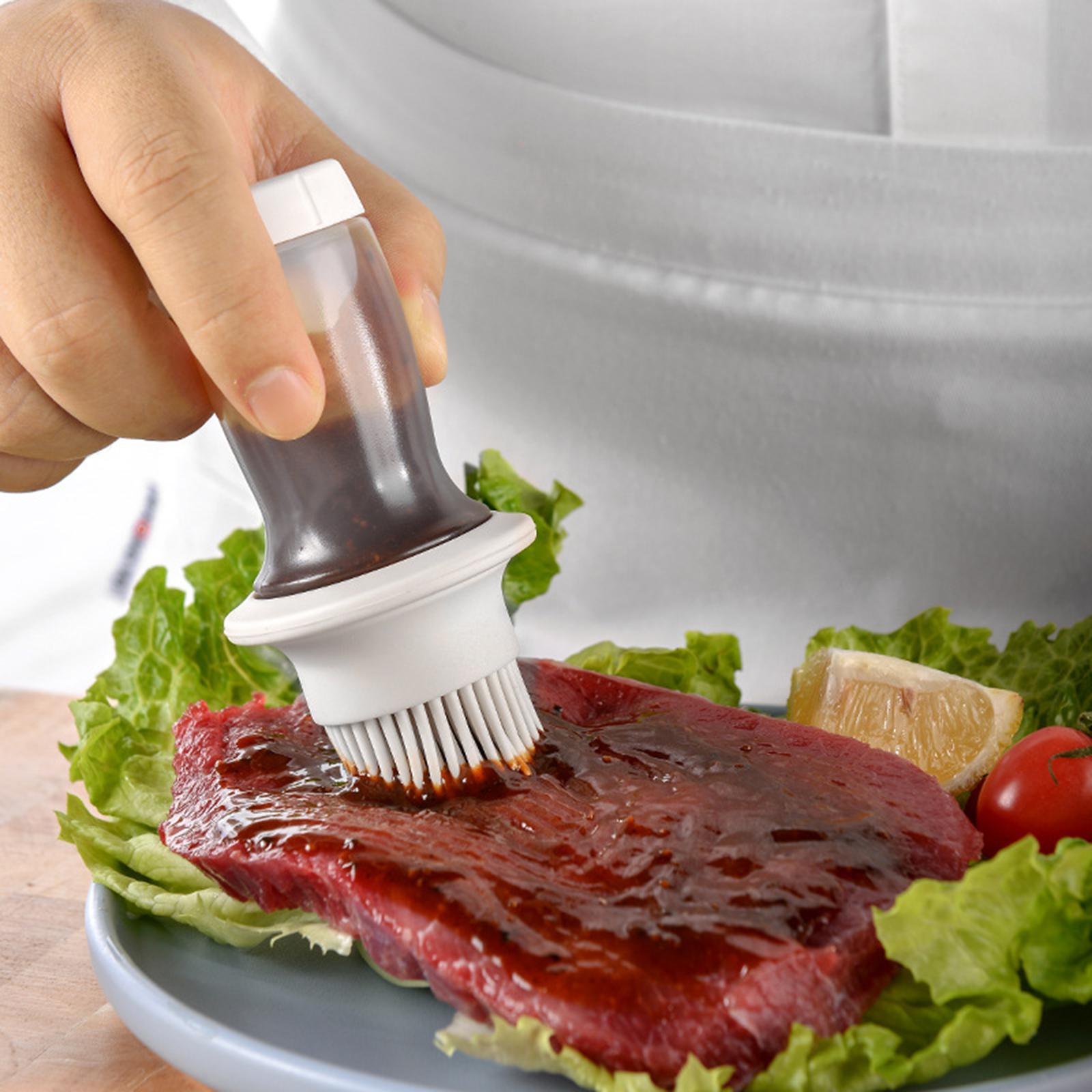 Barbecue Bottle with Brush Oil Brush Silicone Baking BBQ Tools  Gray White
