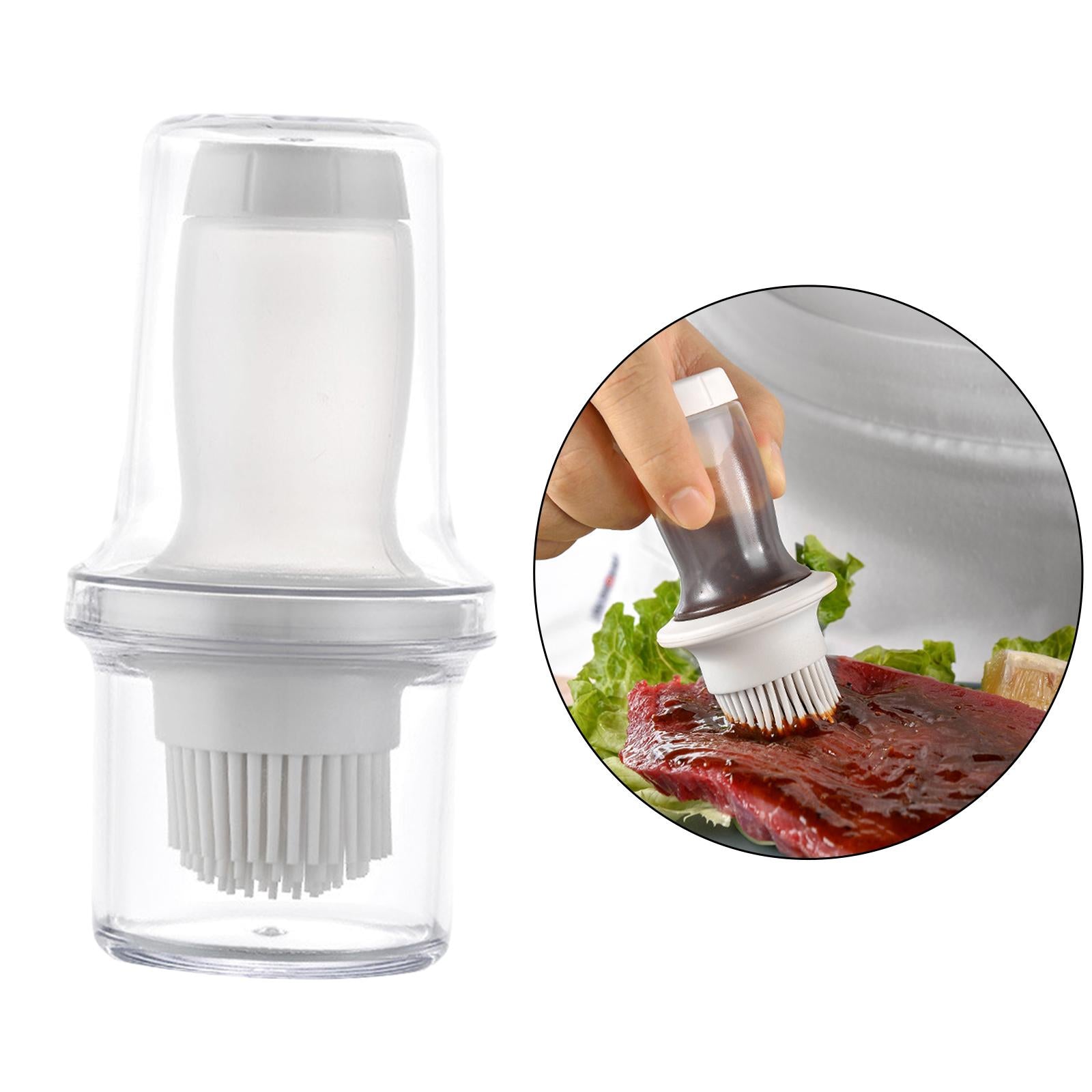 Barbecue Bottle with Brush Oil Brush Silicone Baking BBQ Tools  Gray White