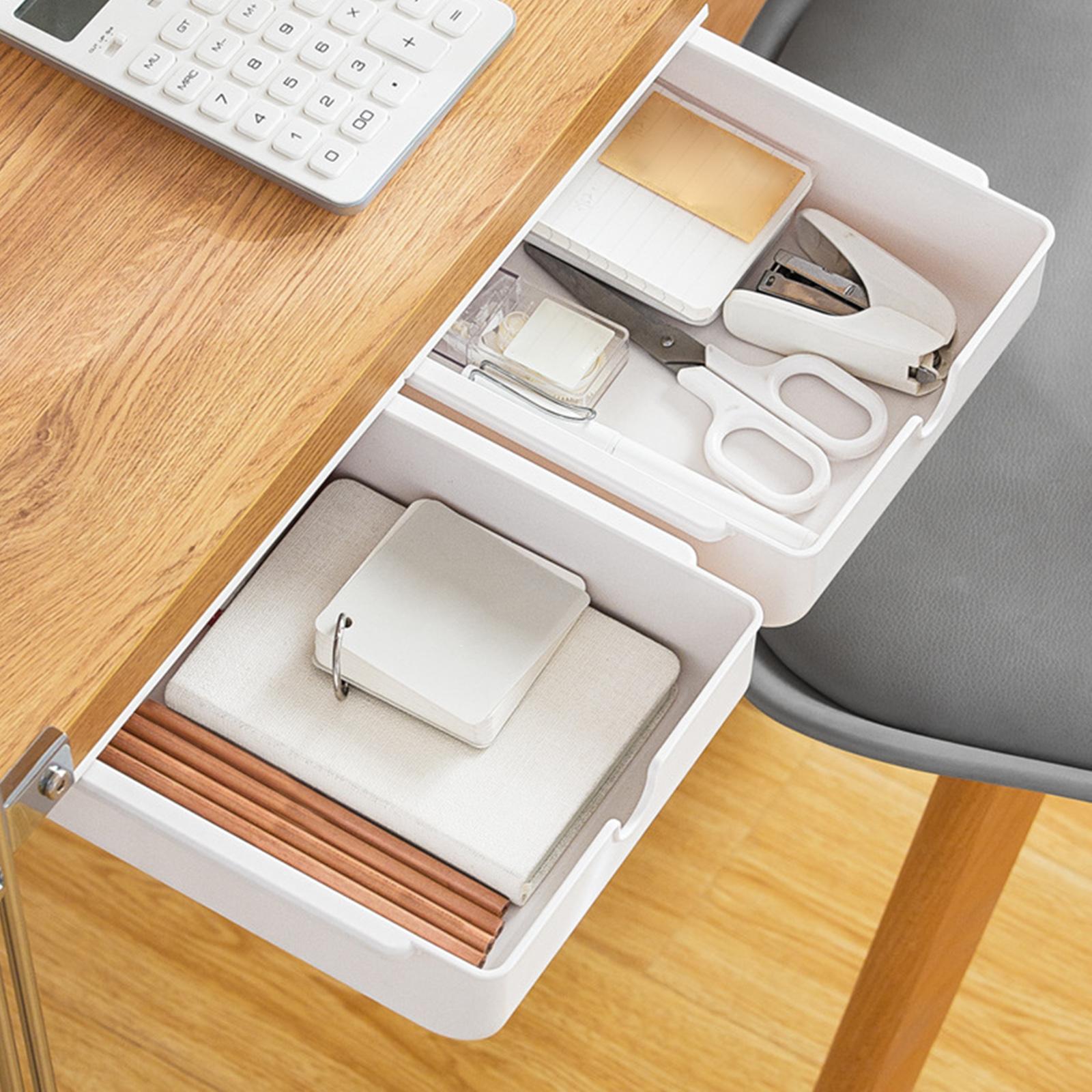 Self-Adhesive Storage Drawer Hidden Under Desk for Office Student Kitchen white