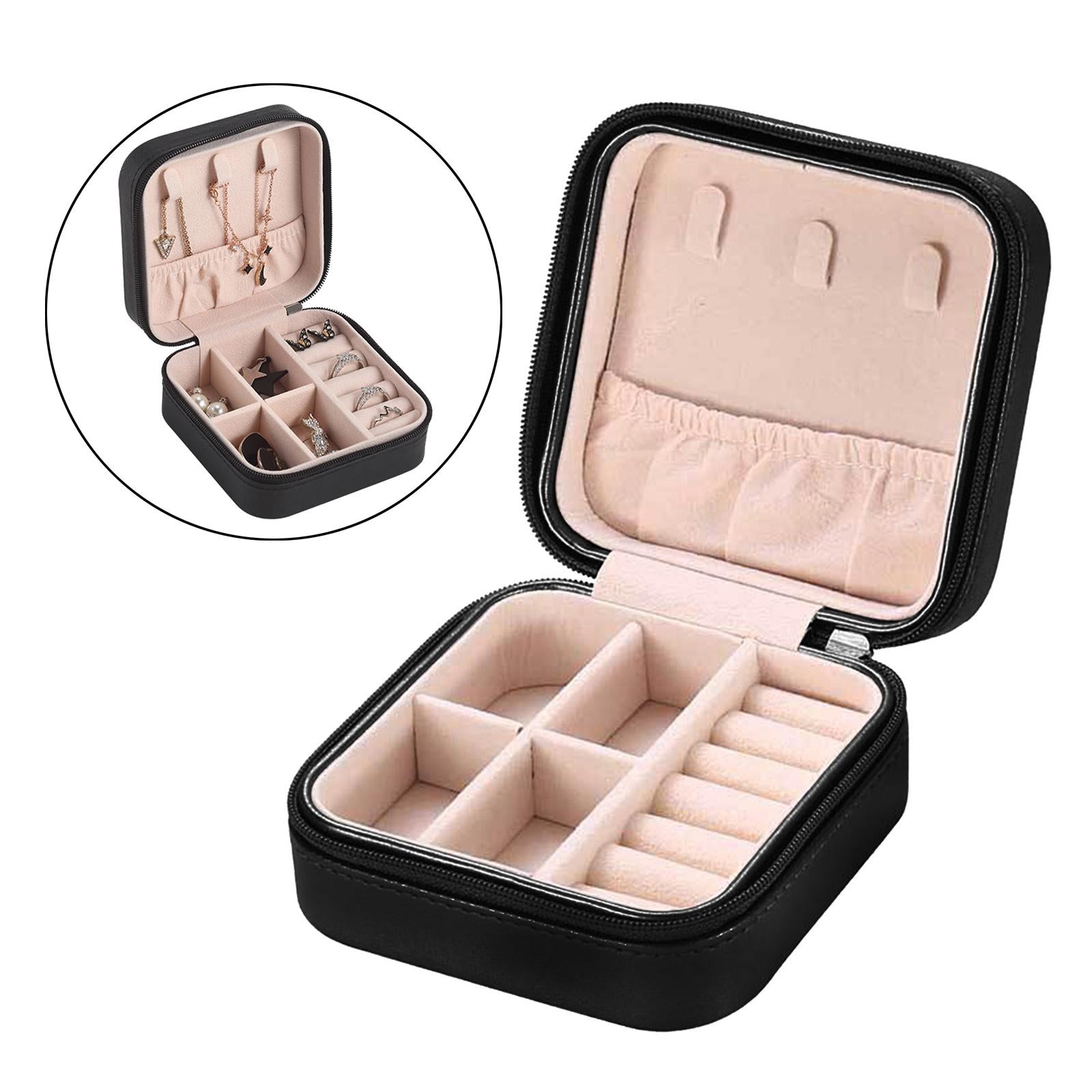 Small Travel Jewelry Organizer Compartment Leather Waterproof for Gift Black