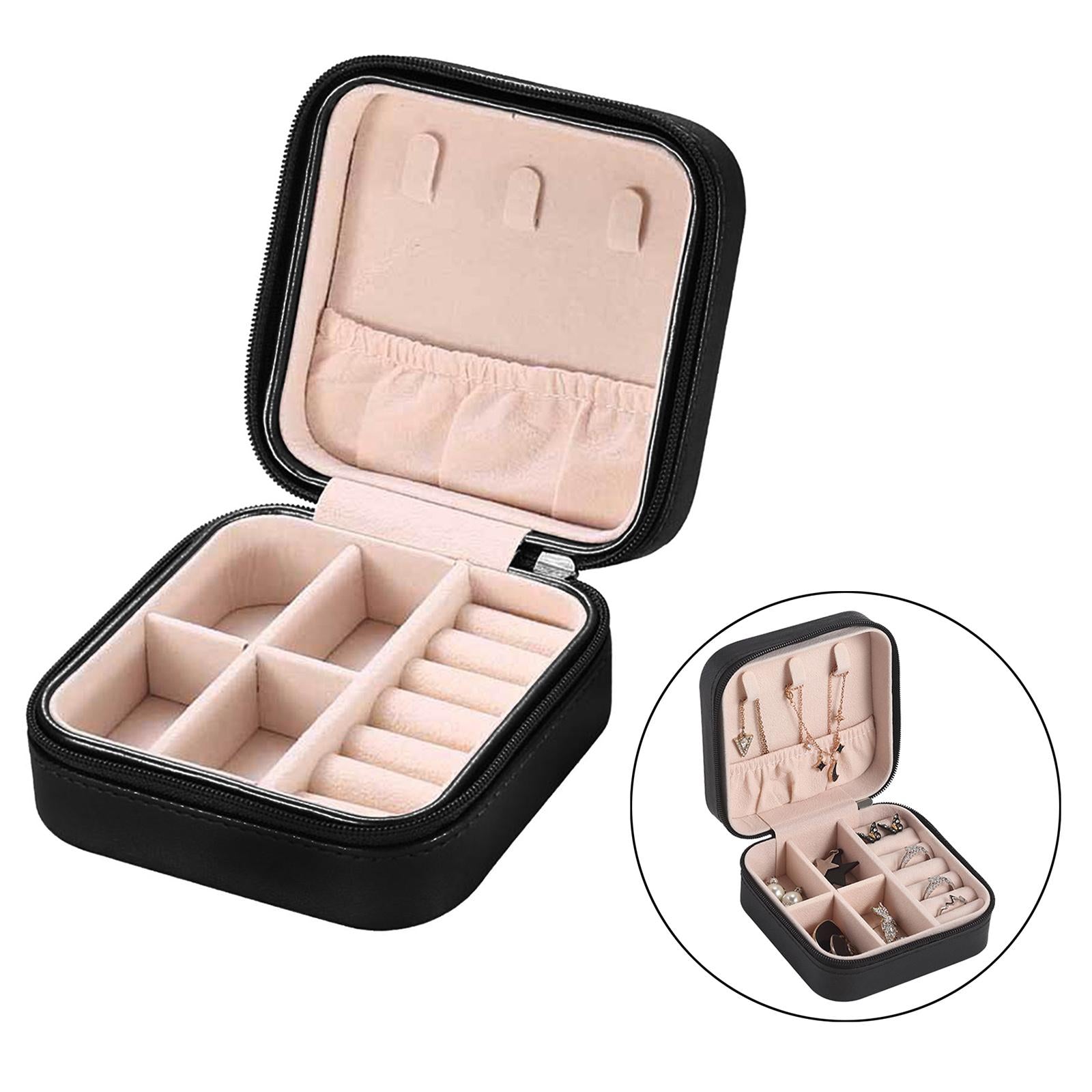 Small Travel Jewelry Organizer Compartment Leather Waterproof for Gift Black