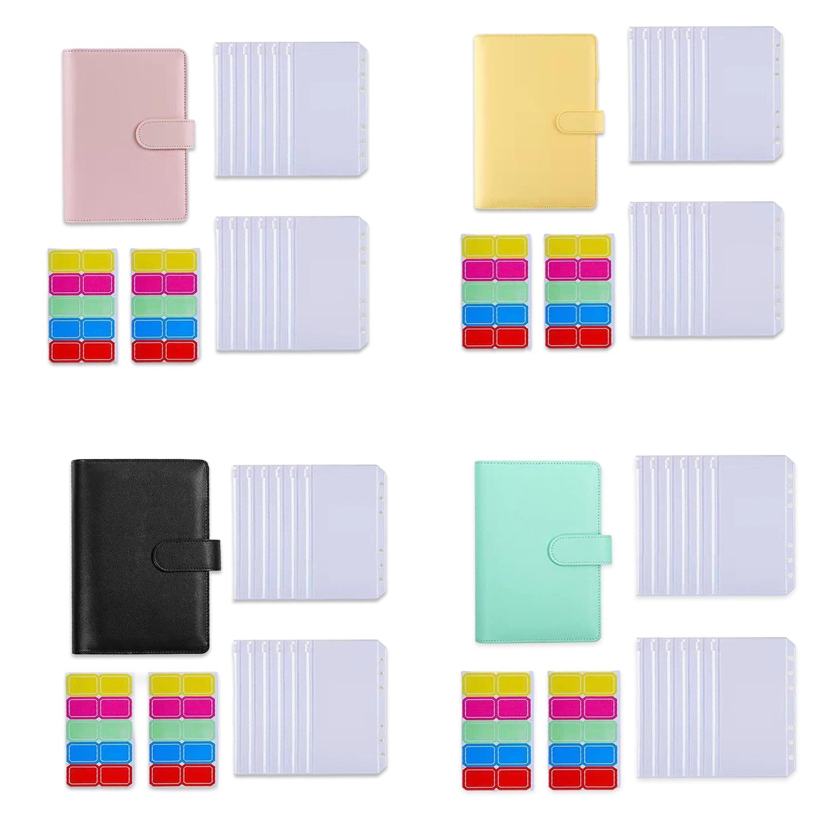 PU Leather Notebook Binder Budget Binder with Label Stickers for Cash Bills Pink