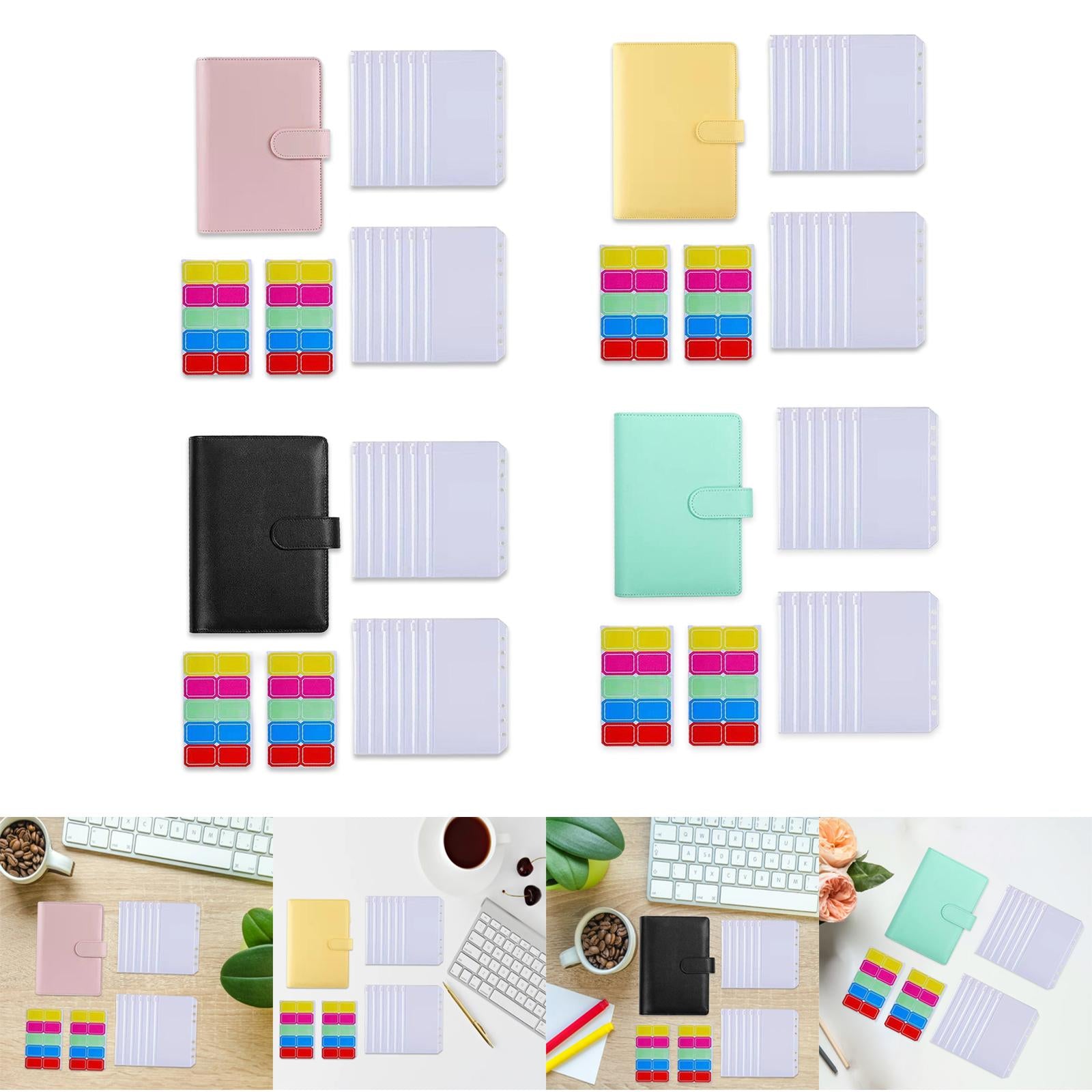 PU Leather Notebook Binder Budget Binder with Label Stickers for Cash Bills Pink