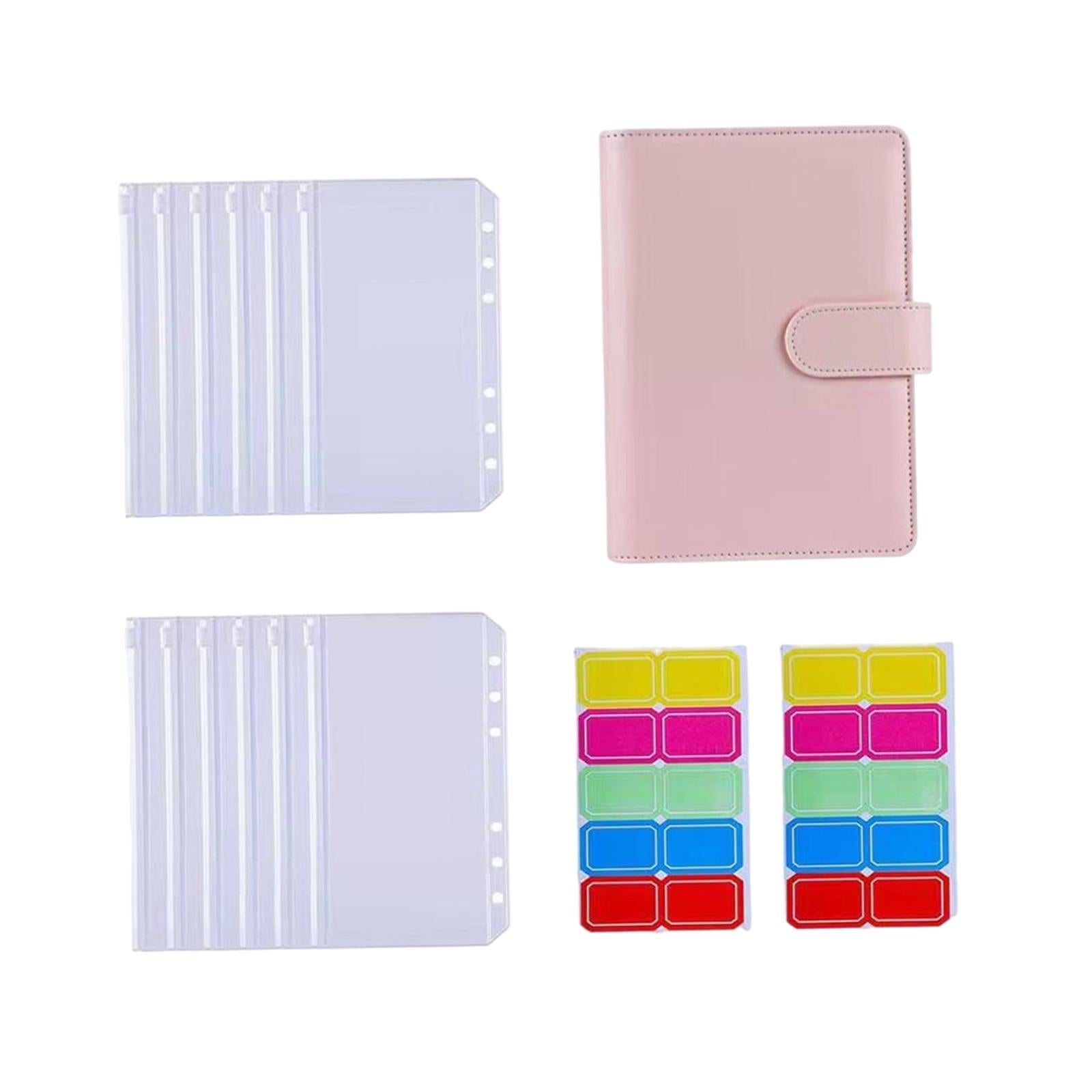 PU Leather Notebook Binder Budget Binder with Label Stickers for Cash Bills Pink