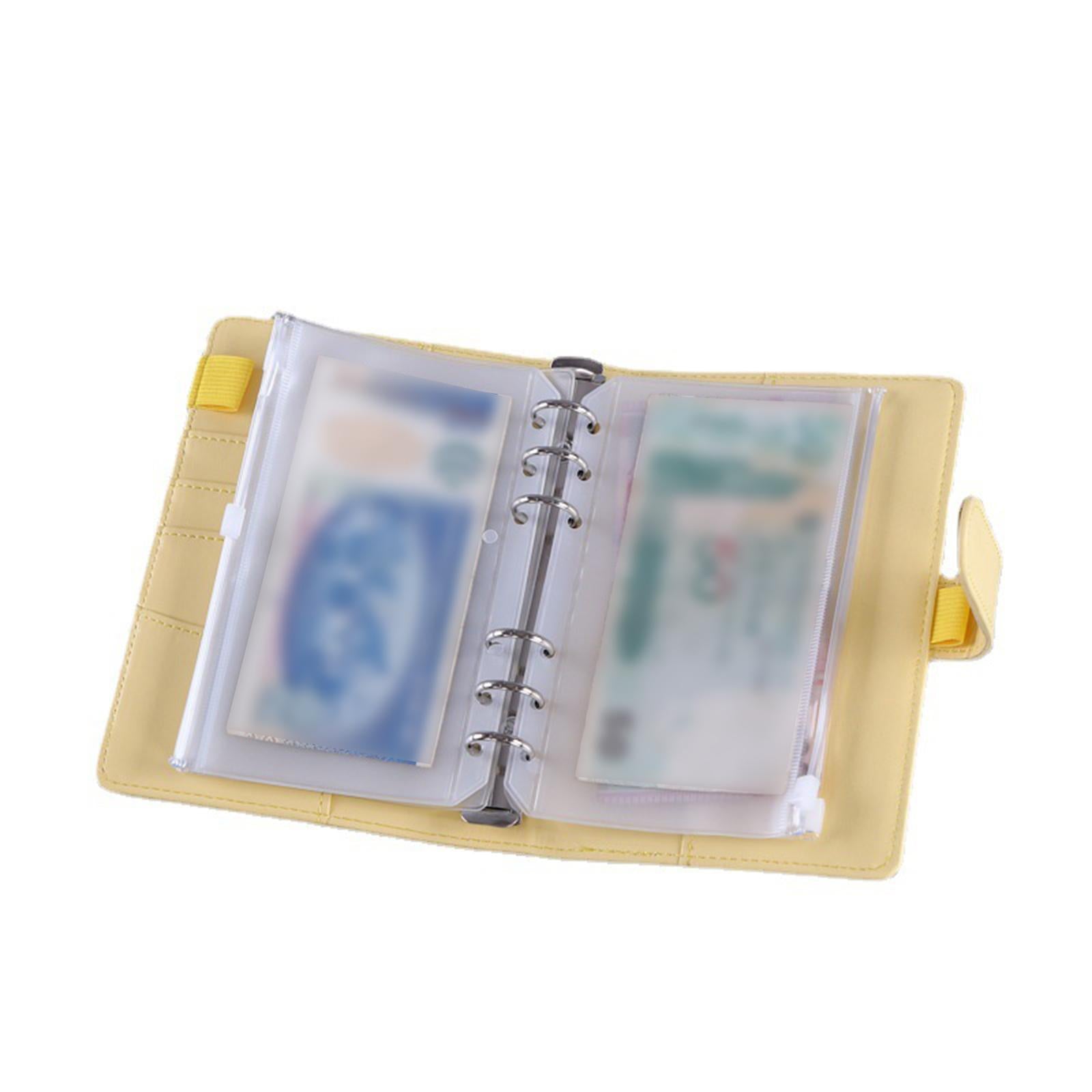 PU Leather Notebook Binder Budget Binder with Label Stickers for Cash Bills Yellow