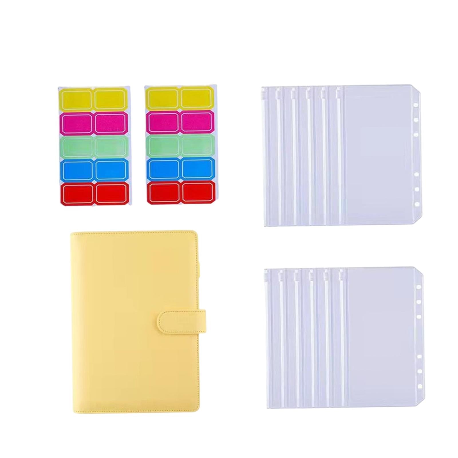PU Leather Notebook Binder Budget Binder with Label Stickers for Cash Bills Yellow