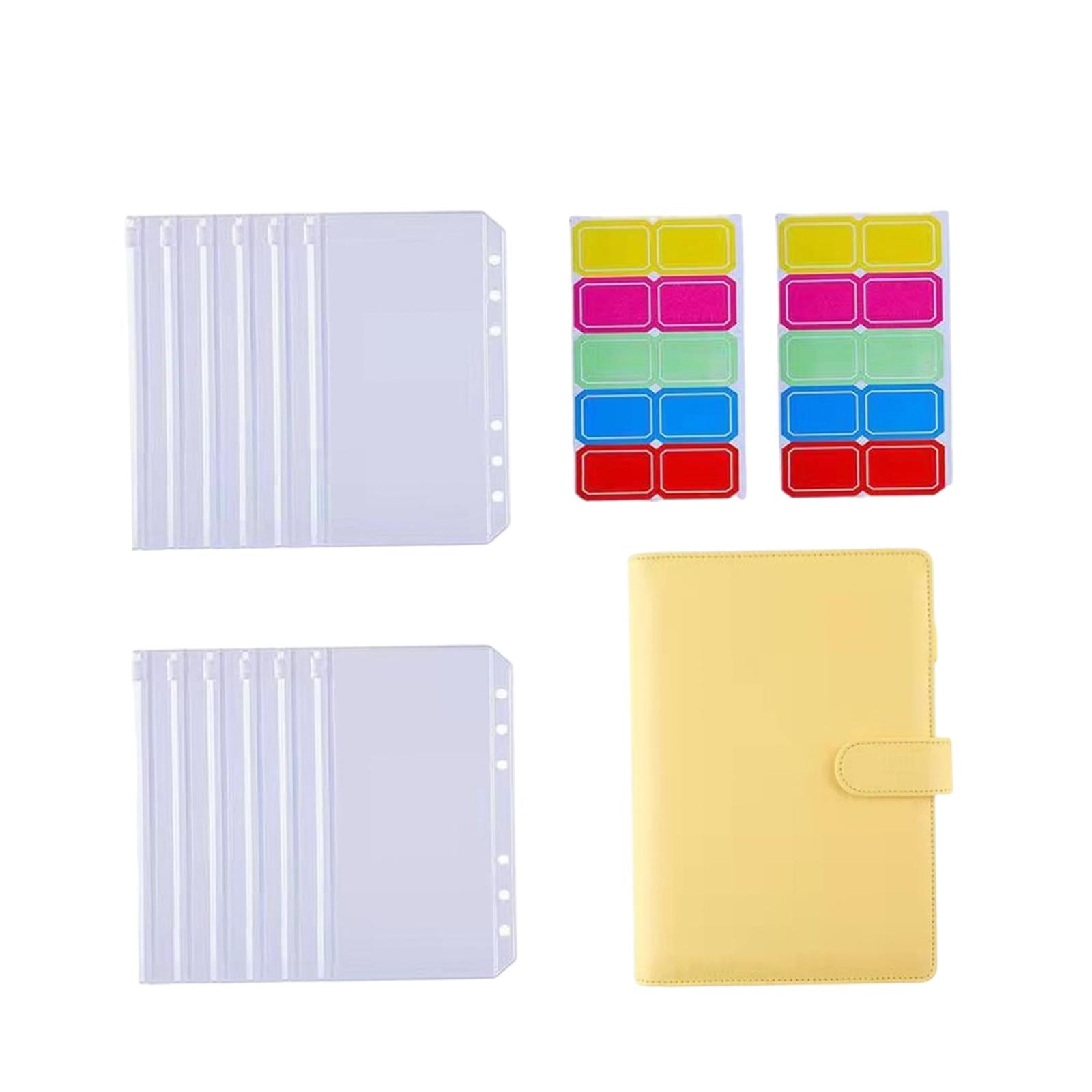 PU Leather Notebook Binder Budget Binder with Label Stickers for Cash Bills Yellow