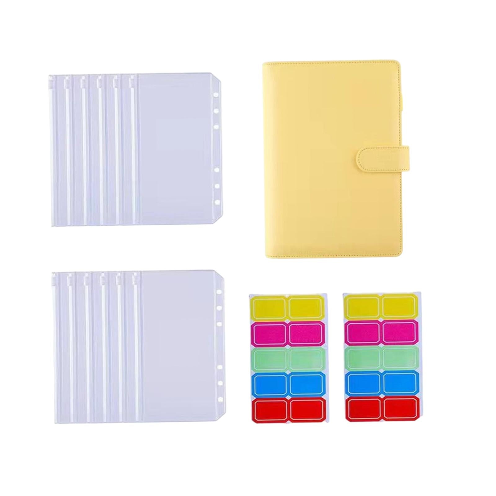 PU Leather Notebook Binder Budget Binder with Label Stickers for Cash Bills Yellow