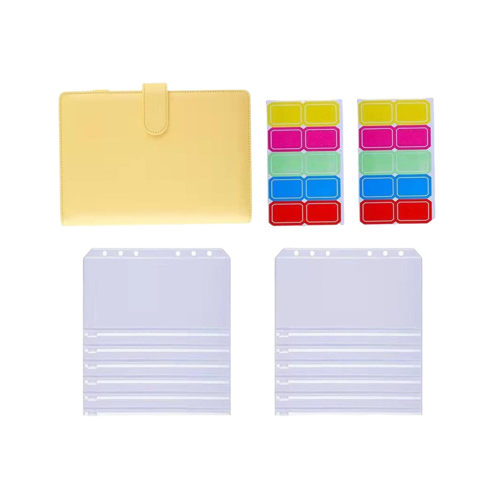 PU Leather Notebook Binder Budget Binder with Label Stickers for Cash Bills Yellow