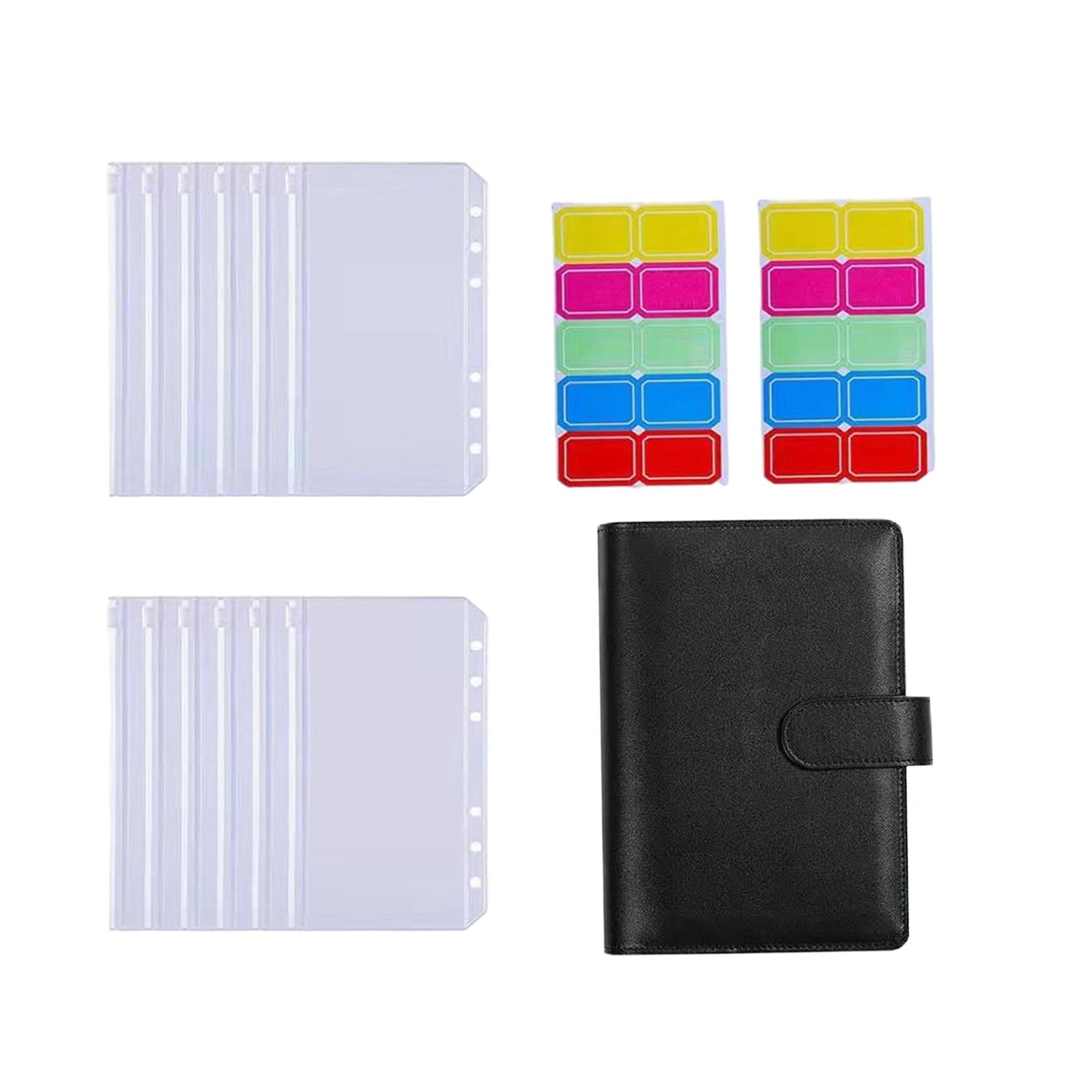 PU Leather Notebook Binder Budget Binder with Label Stickers for Cash Bills Black
