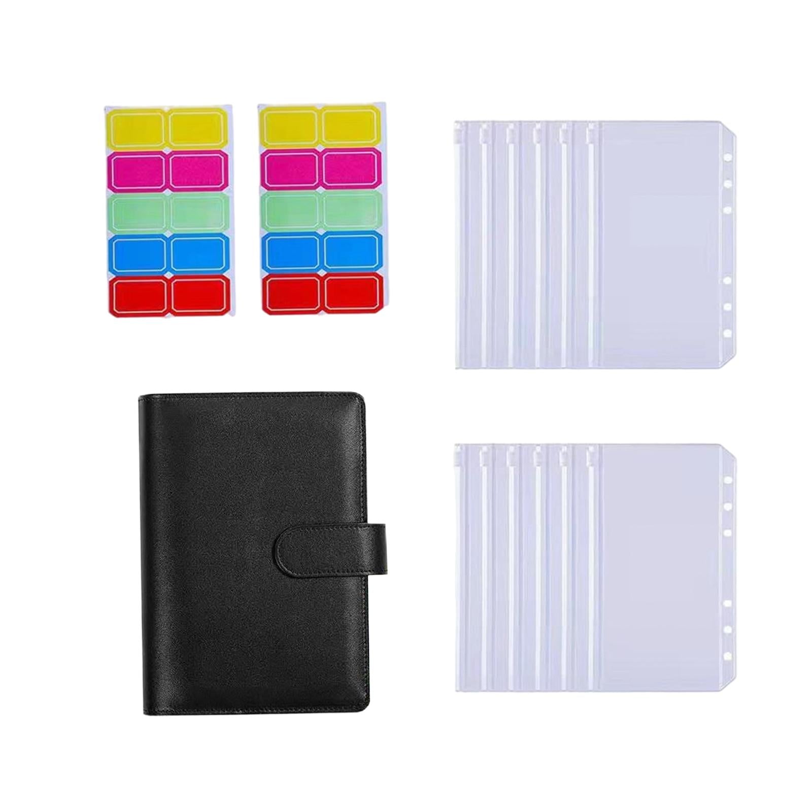 PU Leather Notebook Binder Budget Binder with Label Stickers for Cash Bills Black