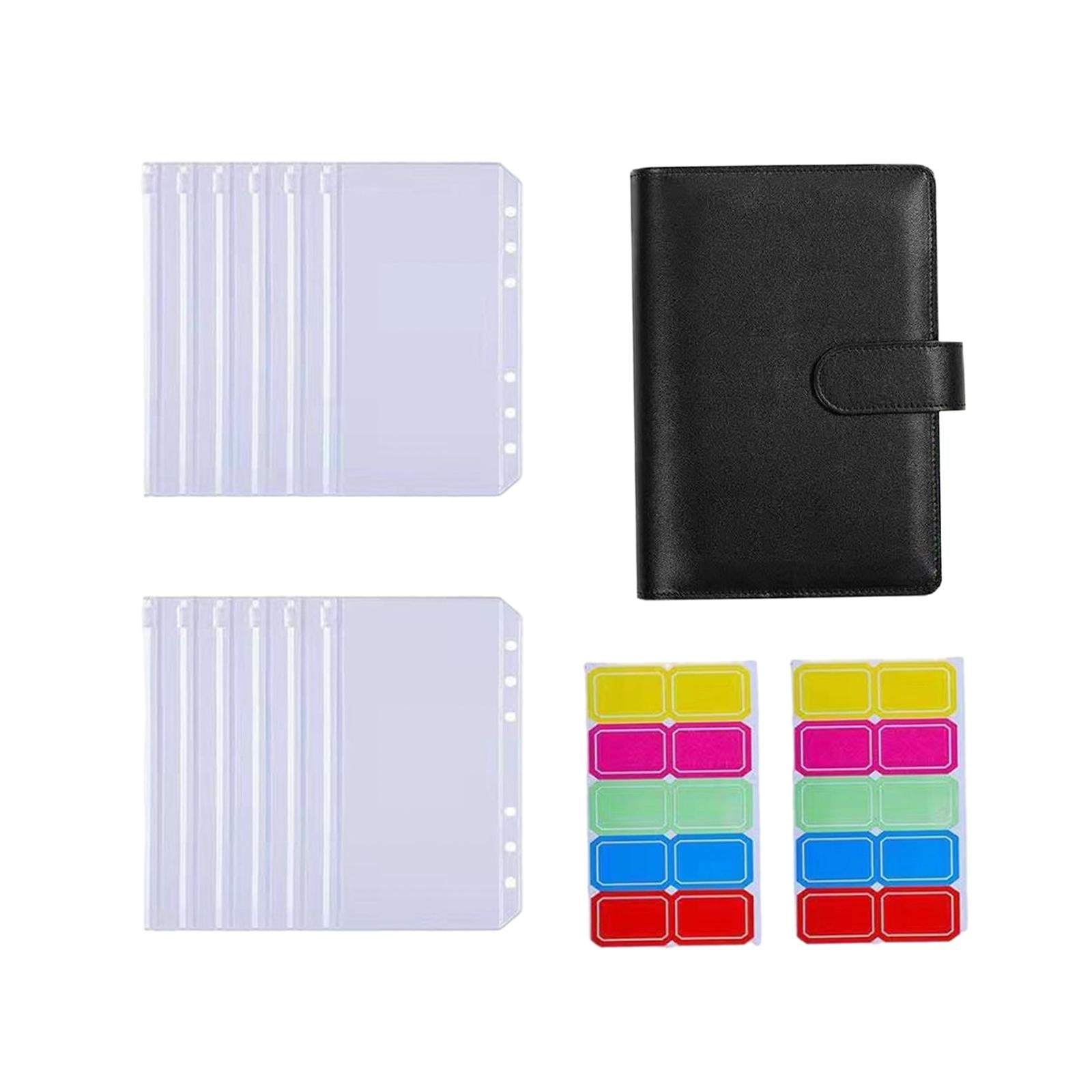 PU Leather Notebook Binder Budget Binder with Label Stickers for Cash Bills Black