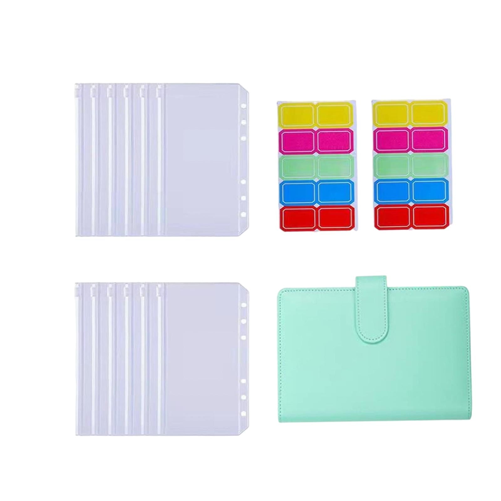 PU Leather Notebook Binder Budget Binder with Label Stickers for Cash Bills Green