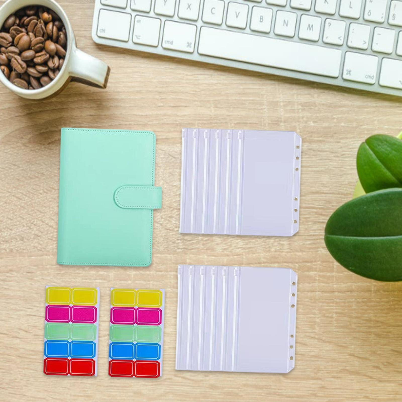 PU Leather Notebook Binder Budget Binder with Label Stickers for Cash Bills Green