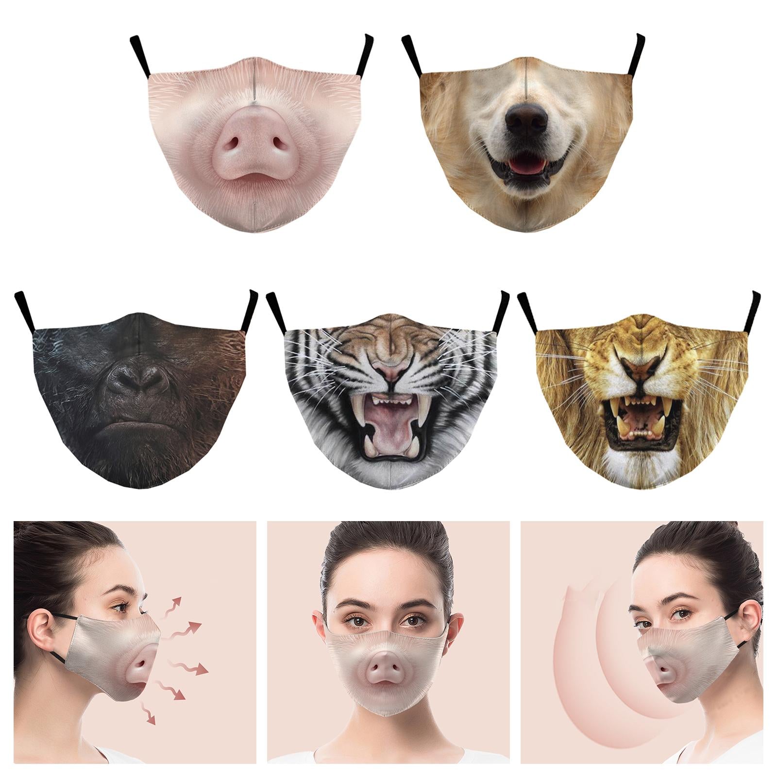 Funny Spoof Mouth Masks Adjustable Dustproof Reusable for Men Women Adults Pig