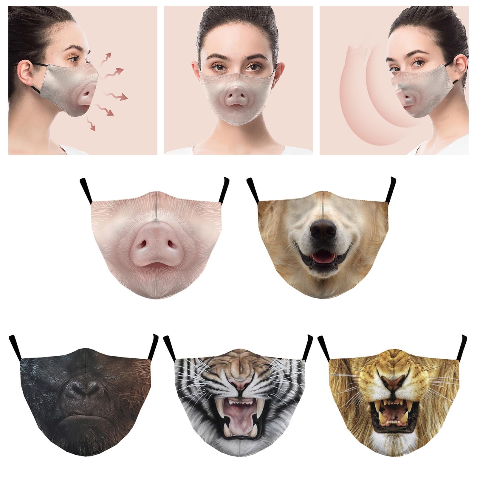 Funny Spoof Mouth Masks Adjustable Dustproof Reusable for Men Women Adults Pig