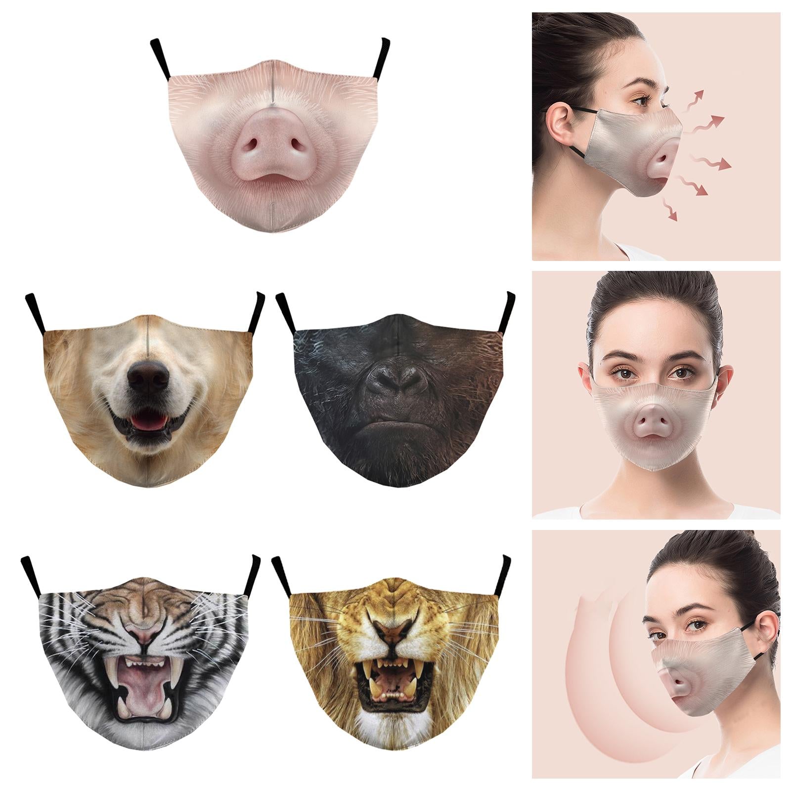 Funny Spoof Mouth Masks Adjustable Dustproof Reusable for Men Women Adults Pig