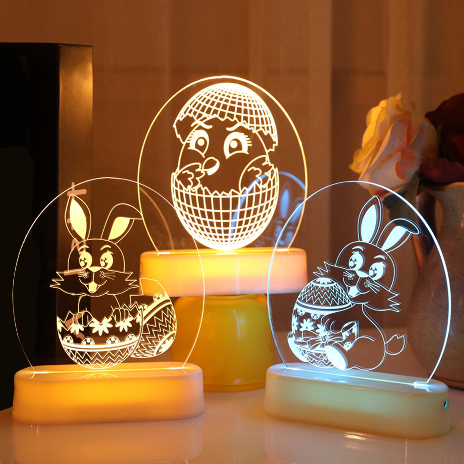 Lovely 3D Acrylic Night Light Easter Party Home Decor Ornaments Rabbit