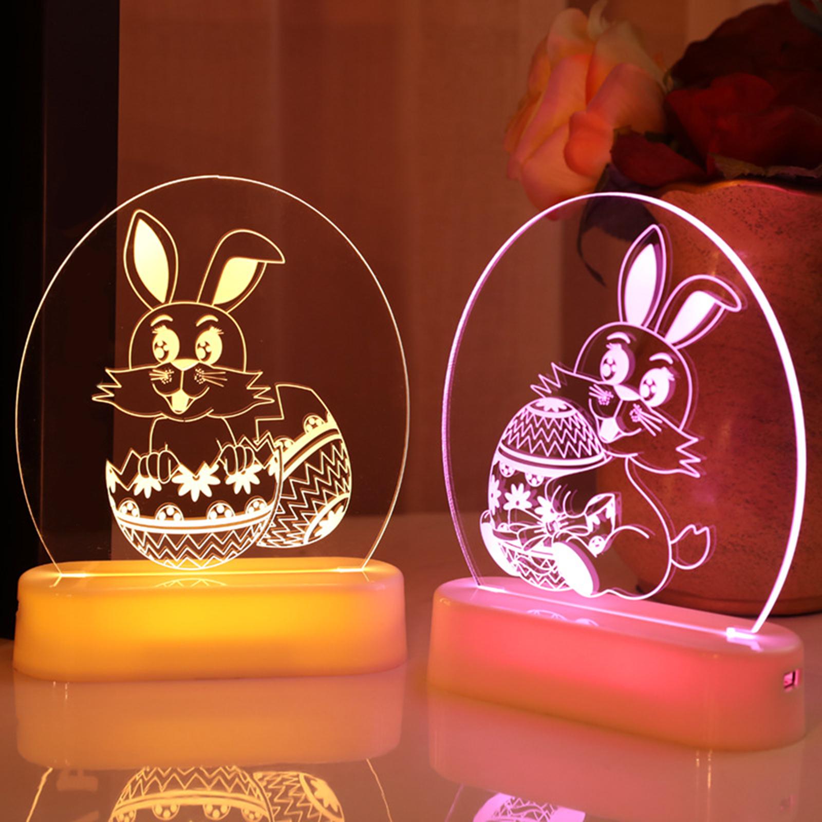 Lovely 3D Acrylic Night Light Easter Party Home Decor Ornaments Rabbit