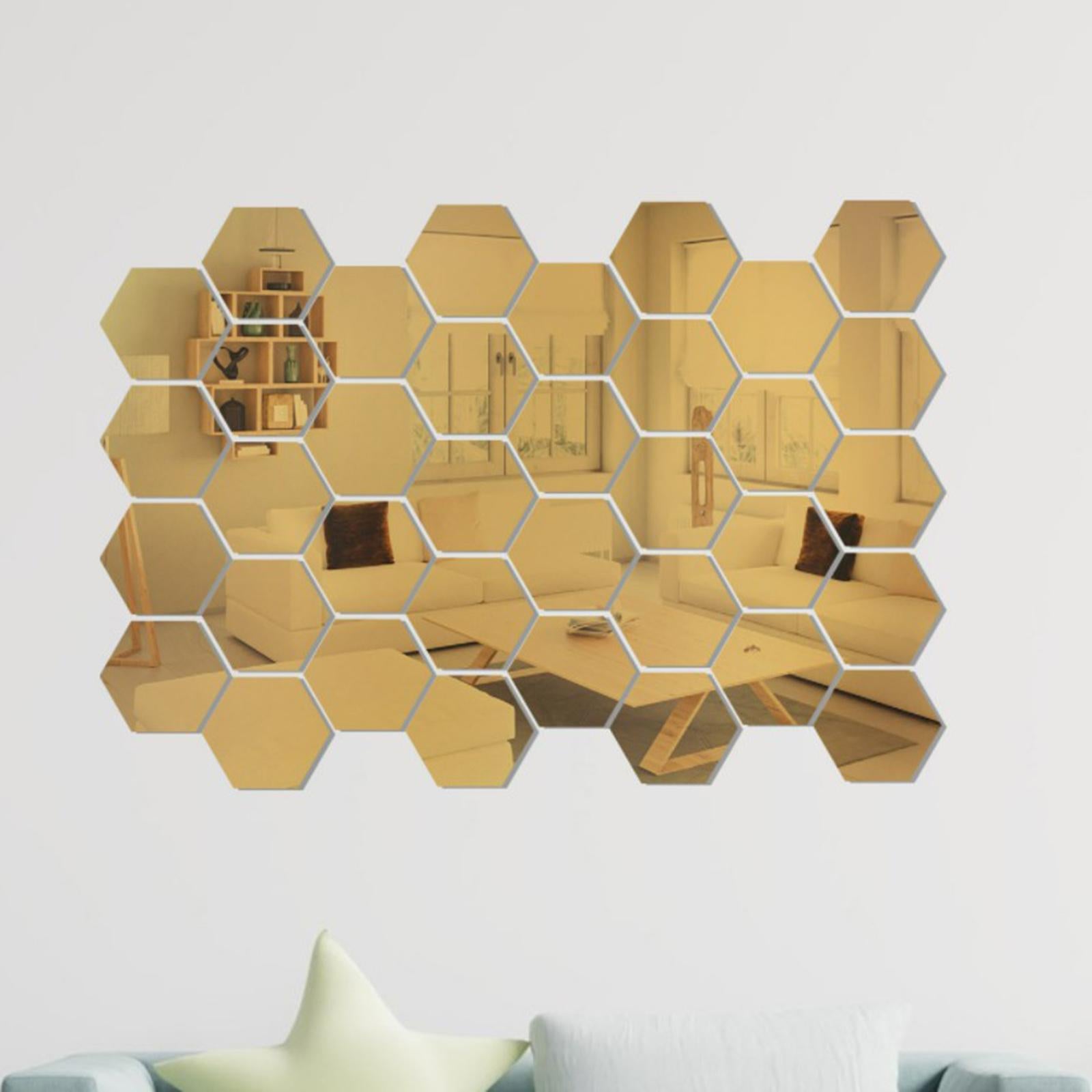 12/Set 3D Mirror Wall Stickers Removable for Bedroom Living Room Decor Gold