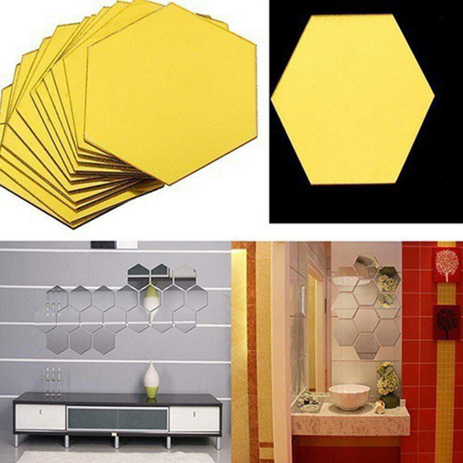 12/Set 3D Mirror Wall Stickers Removable for Bedroom Living Room Decor Gold