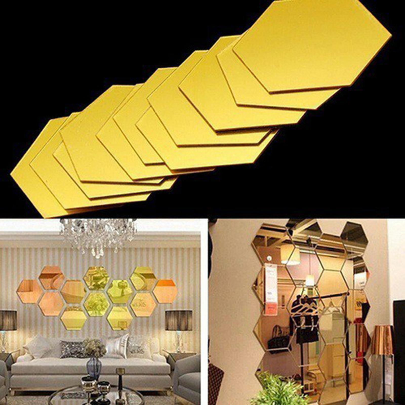 12/Set 3D Mirror Wall Stickers Removable for Bedroom Living Room Decor Gold