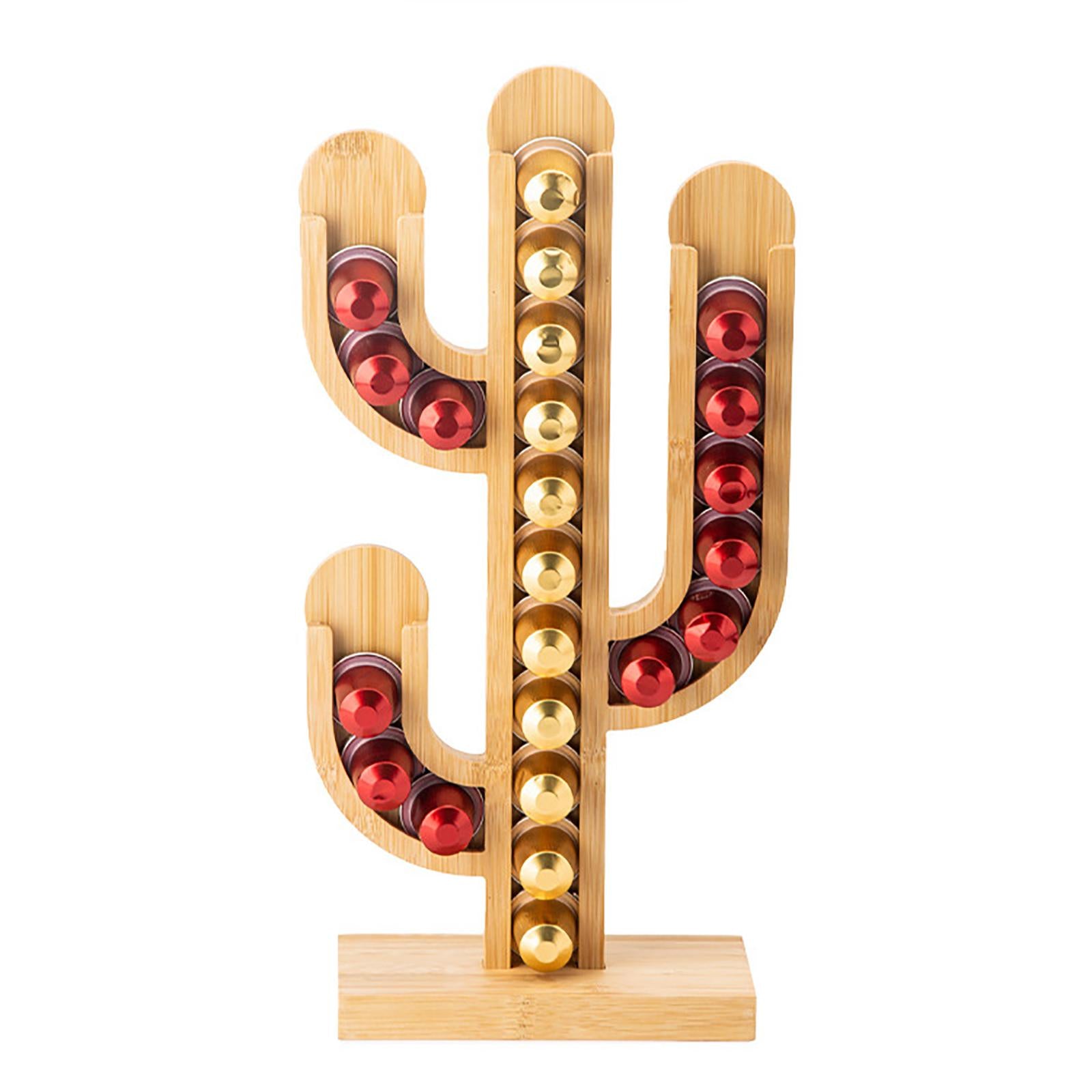 Wood Coffee Capsule Holder Cactus Shape Dispenser for Home Office Restaurant