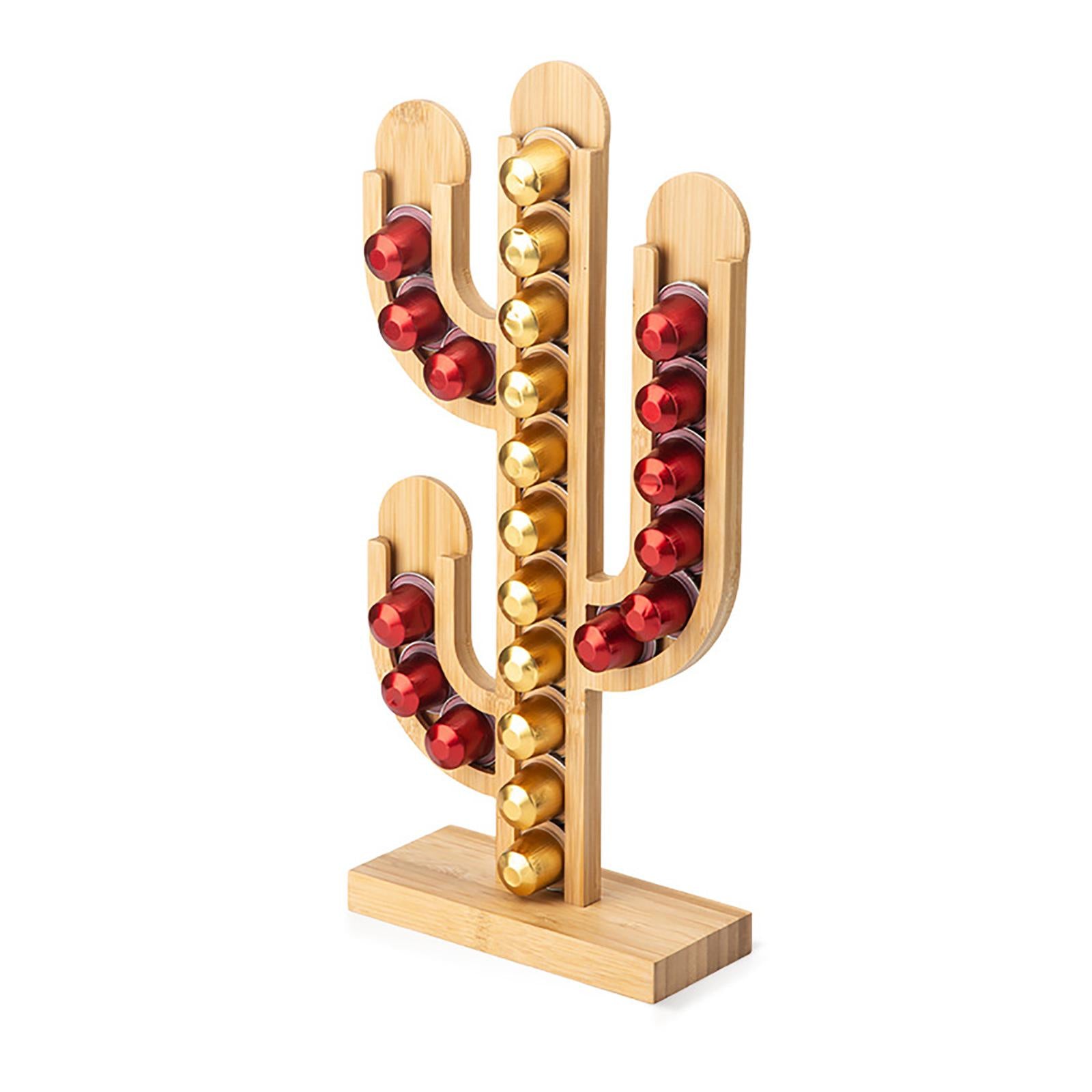 Wood Coffee Capsule Holder Cactus Shape Dispenser for Home Office Restaurant