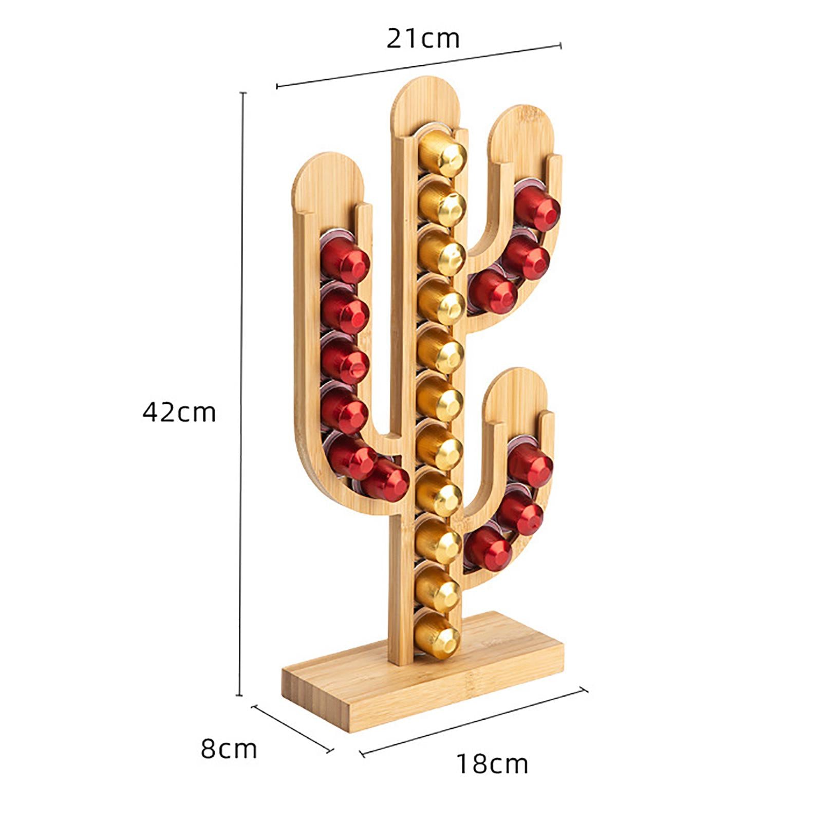 Wood Coffee Capsule Holder Cactus Shape Dispenser for Home Office Restaurant