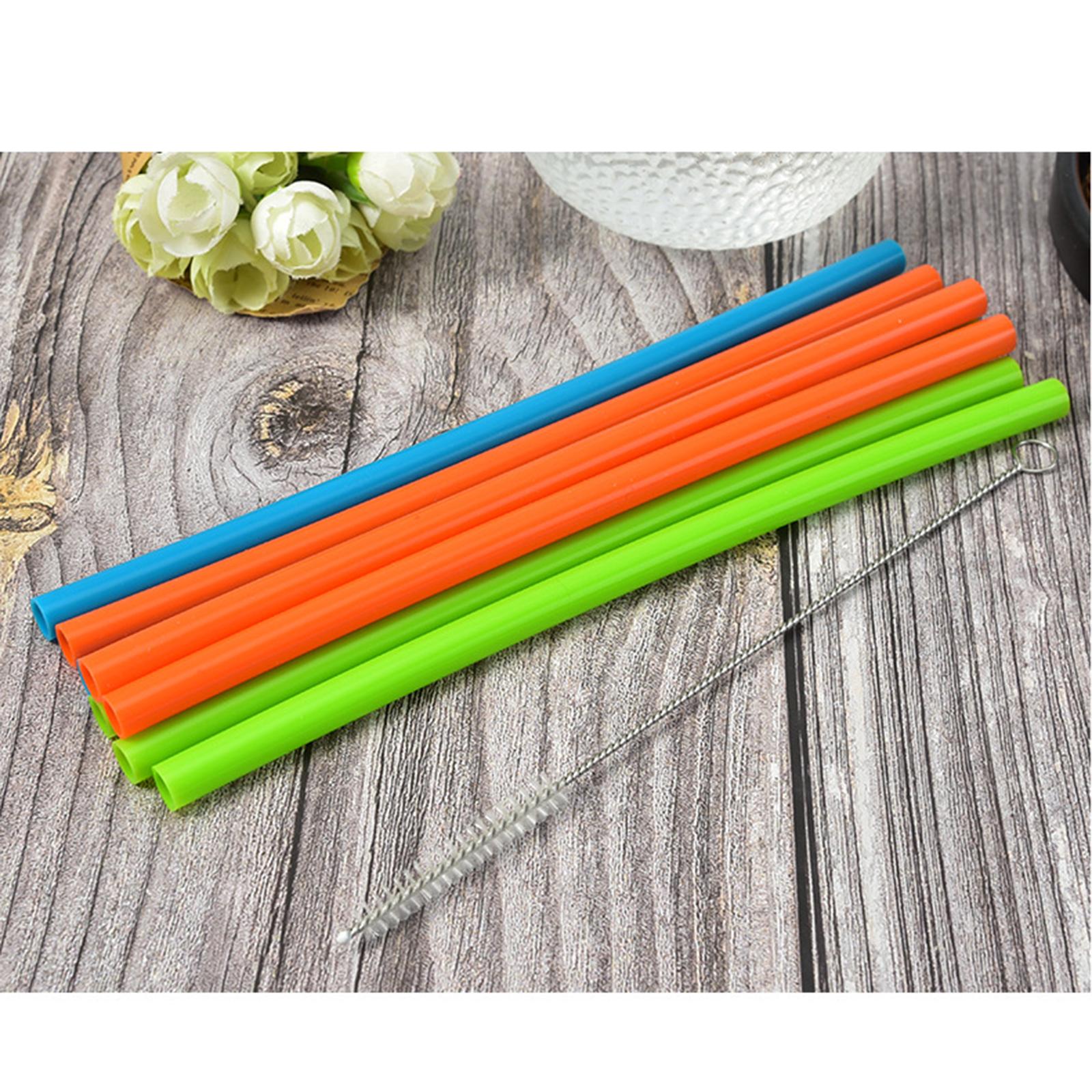 8x Silicone Straws Long Flexible Juice Straw Bpa-Free Orange Green Blue