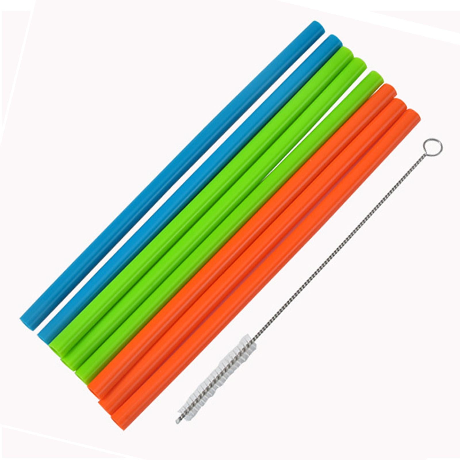 8x Silicone Straws Long Flexible Juice Straw Bpa-Free Orange Green Blue