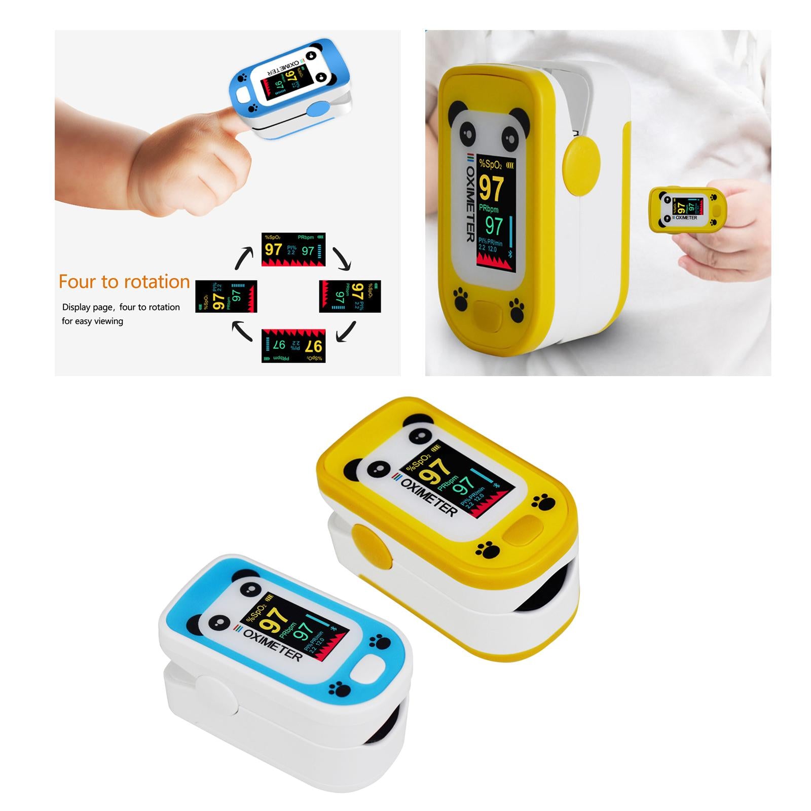 Cute Cartoon Panda Digital Finger Clip Pulse Oximeter For Children   Yellow