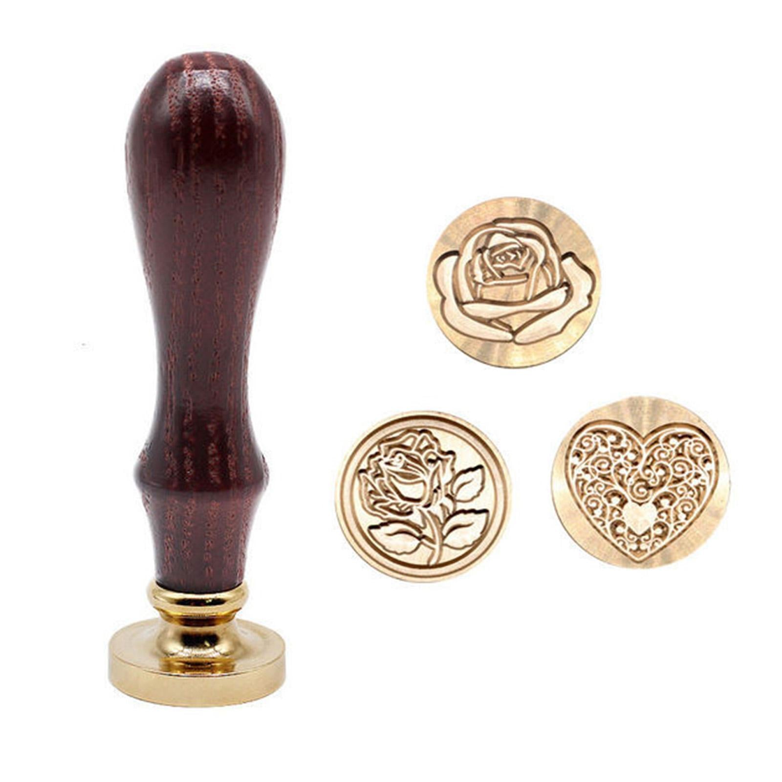 Retro Initial Seal Wax Stamp Solid Wood Handle for Wedding Invitations Rose Flower