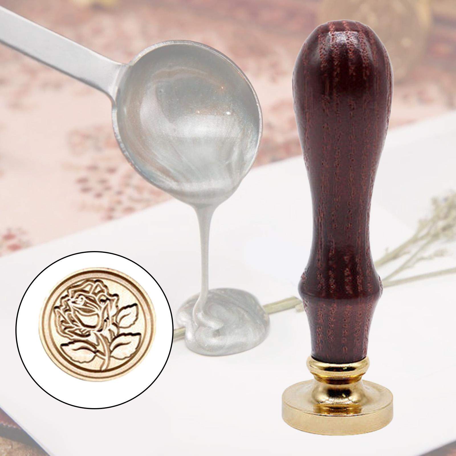 Retro Initial Seal Wax Stamp Solid Wood Handle for Wedding Invitations Rose Flower