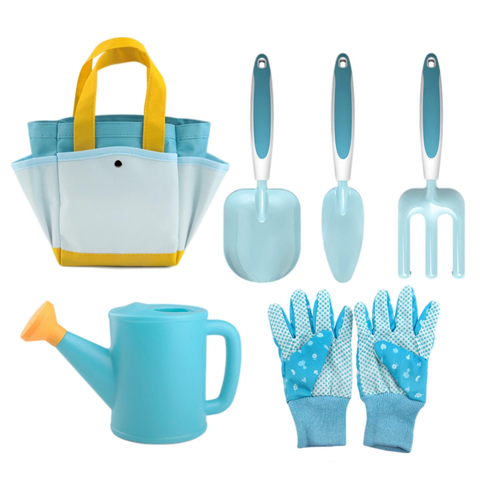 Childrens Gardening Tools Set Shovel Rake Trowel Gloves Watering Can Accs 6pcs