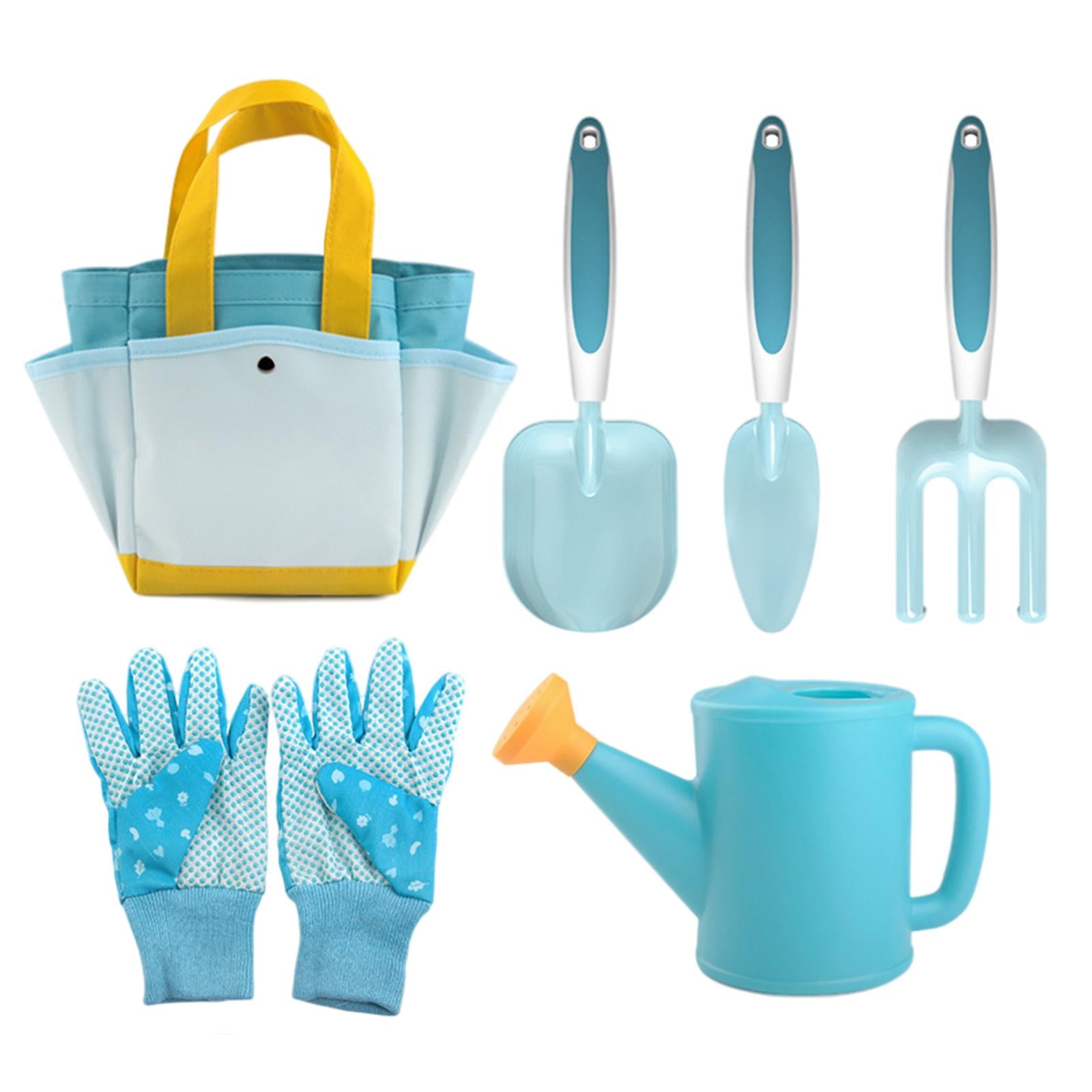 Childrens Gardening Tools Set Shovel Rake Trowel Gloves Watering Can Accs 6pcs