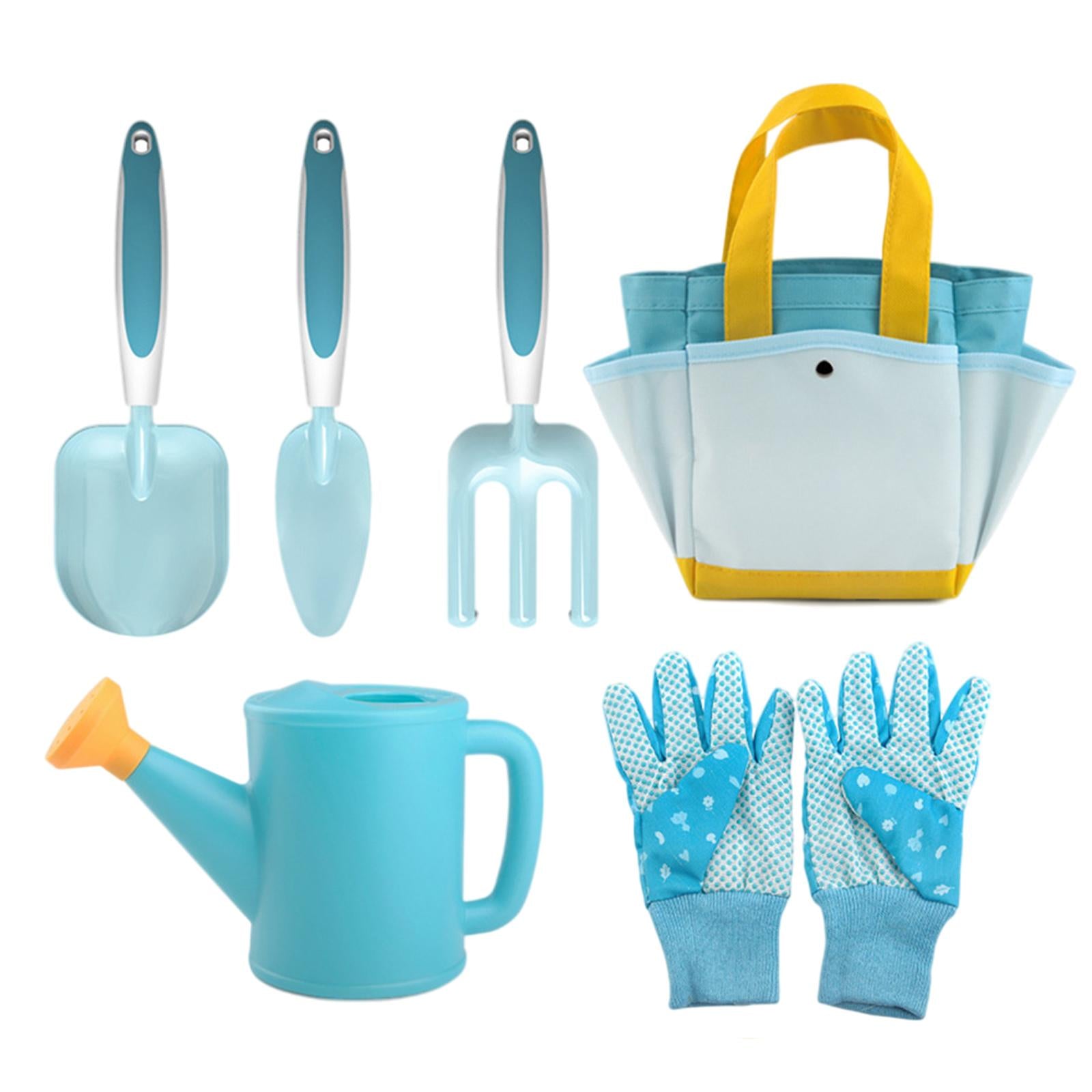 Childrens Gardening Tools Set Shovel Rake Trowel Gloves Watering Can Accs 6pcs