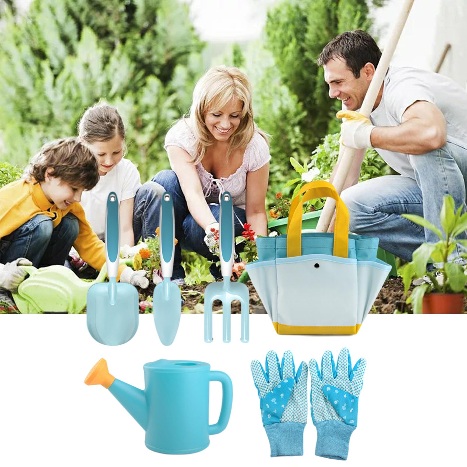 Childrens Gardening Tools Set Shovel Rake Trowel Gloves Watering Can Accs 6pcs