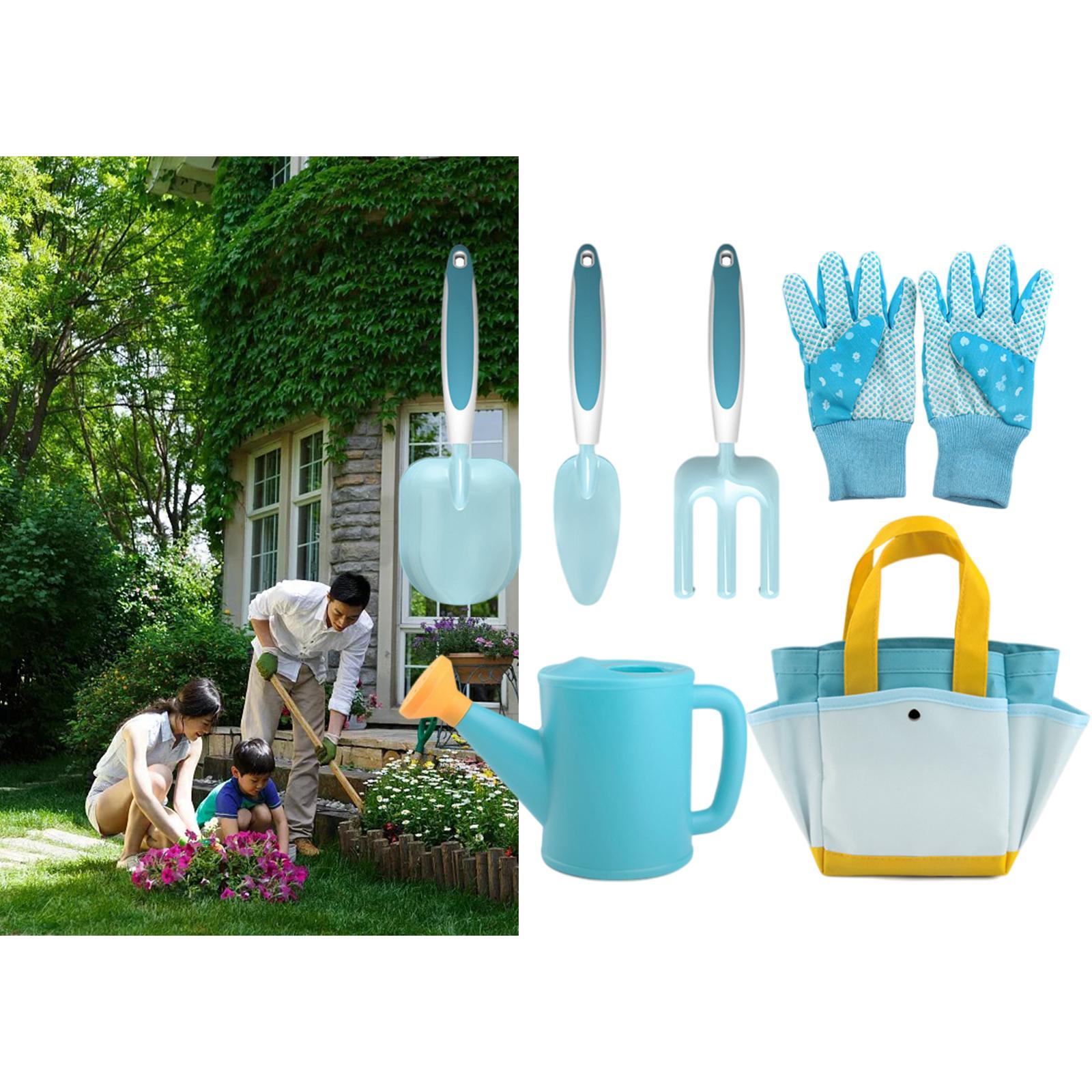 Childrens Gardening Tools Set Shovel Rake Trowel Gloves Watering Can Accs 6pcs