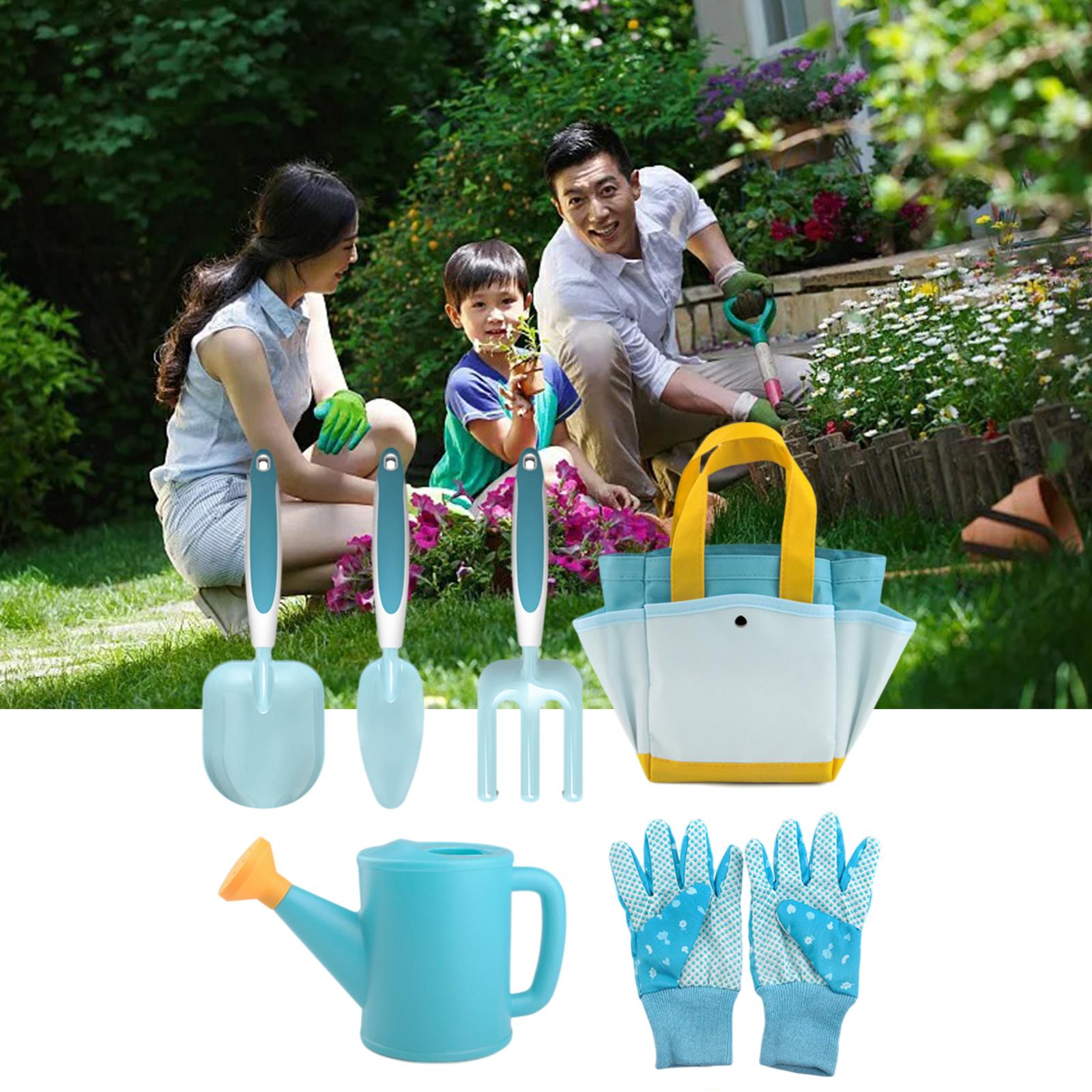 Childrens Gardening Tools Set Shovel Rake Trowel Gloves Watering Can Accs 6pcs